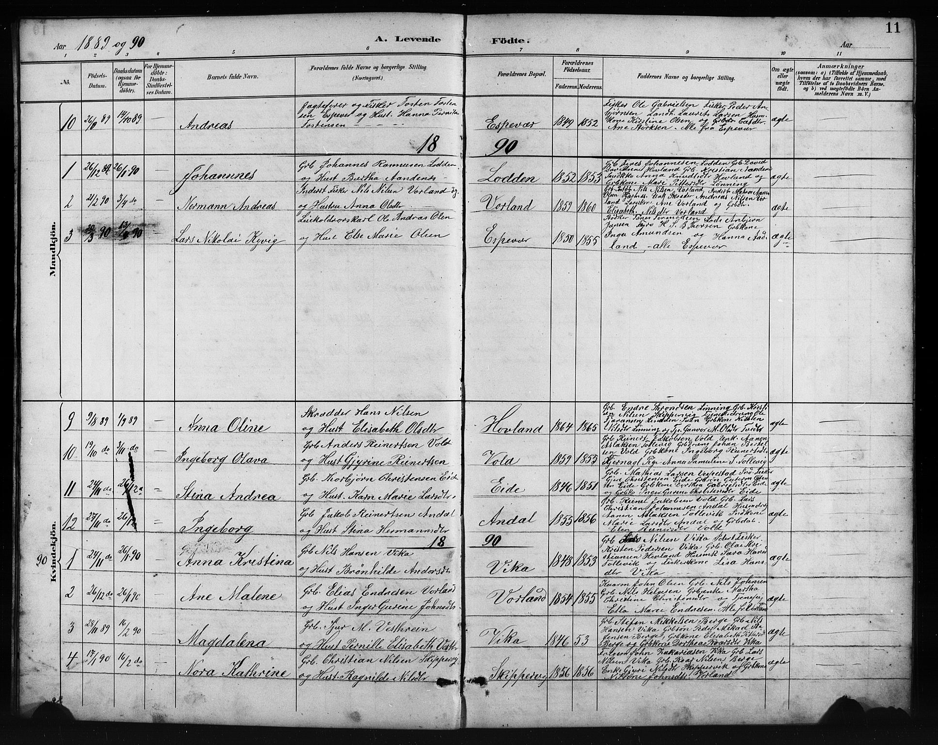 Finnås sokneprestembete, SAB/A-99925/H/Ha/Hab/Habc/L0002: Parish register (copy) no. C 2, 1887-1906, p. 11