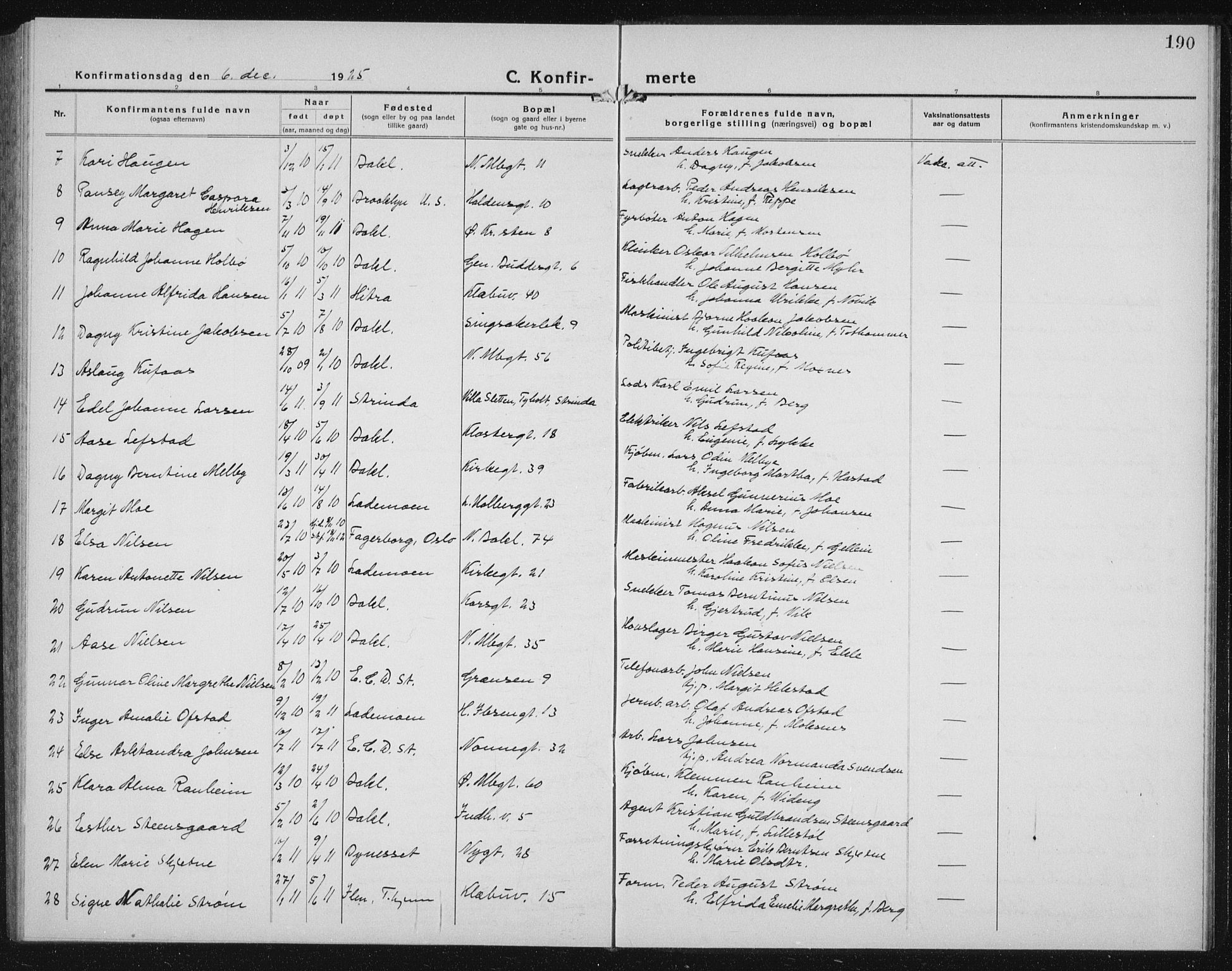 Ministerialprotokoller, klokkerbøker og fødselsregistre - Sør-Trøndelag, SAT/A-1456/604/L0227: Parish register (copy) no. 604C10, 1923-1942, p. 190