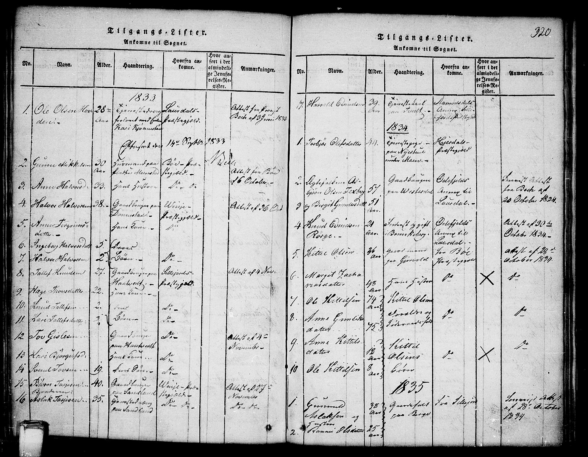 Kviteseid kirkebøker, SAKO/A-276/G/Gb/L0001: Parish register (copy) no. II 1, 1815-1842, p. 320