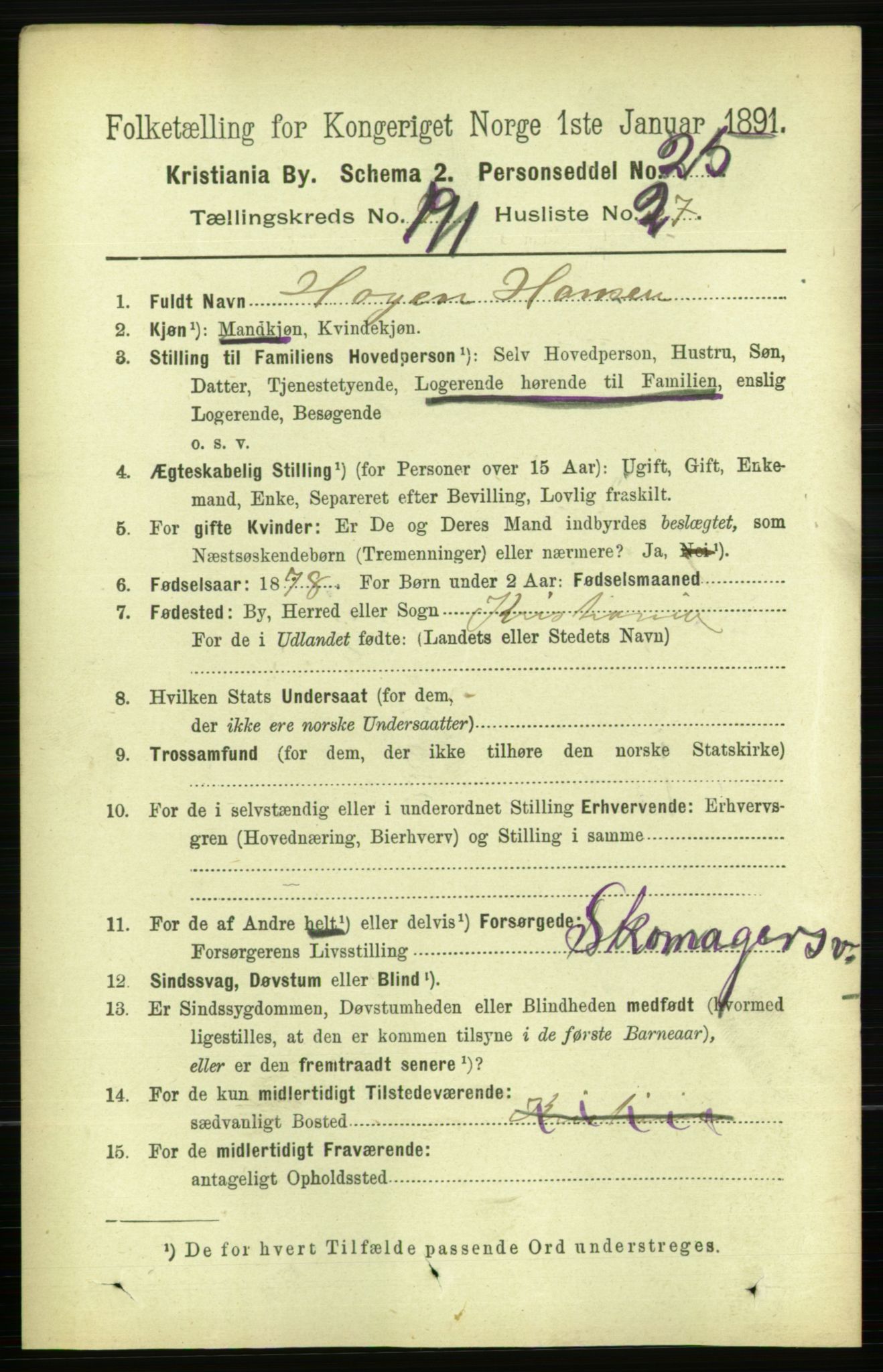 RA, 1891 census for 0301 Kristiania, 1891, p. 115354