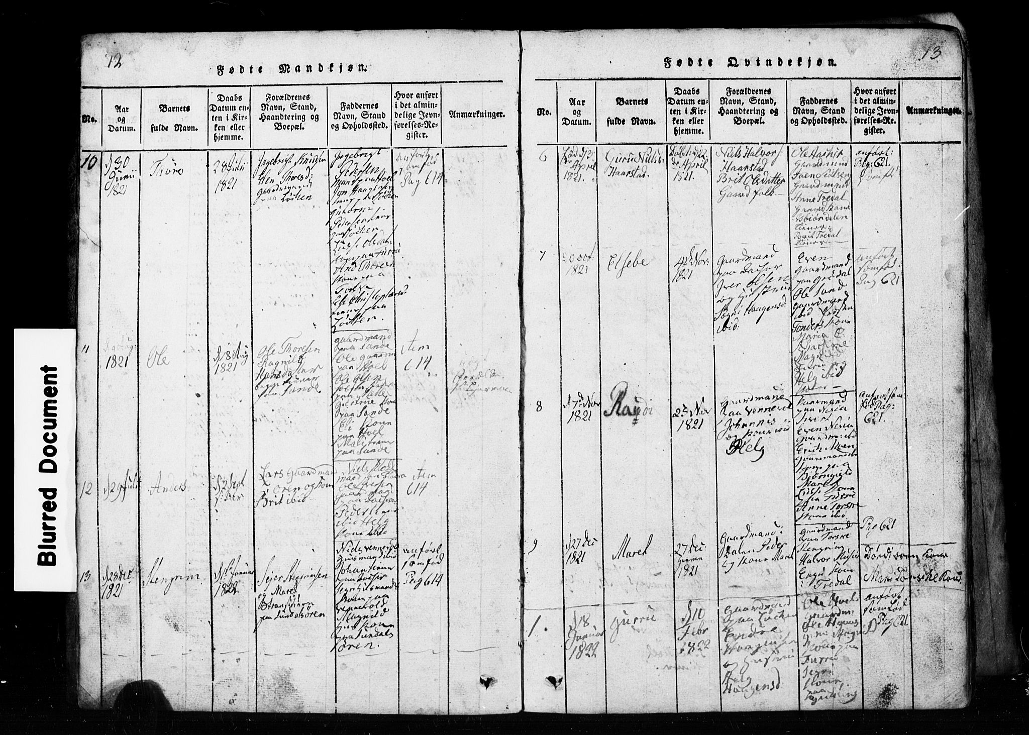 Ministerialprotokoller, klokkerbøker og fødselsregistre - Møre og Romsdal, AV/SAT-A-1454/590/L1016: Parish register (copy) no. 590C01, 1819-1838, p. 12-13