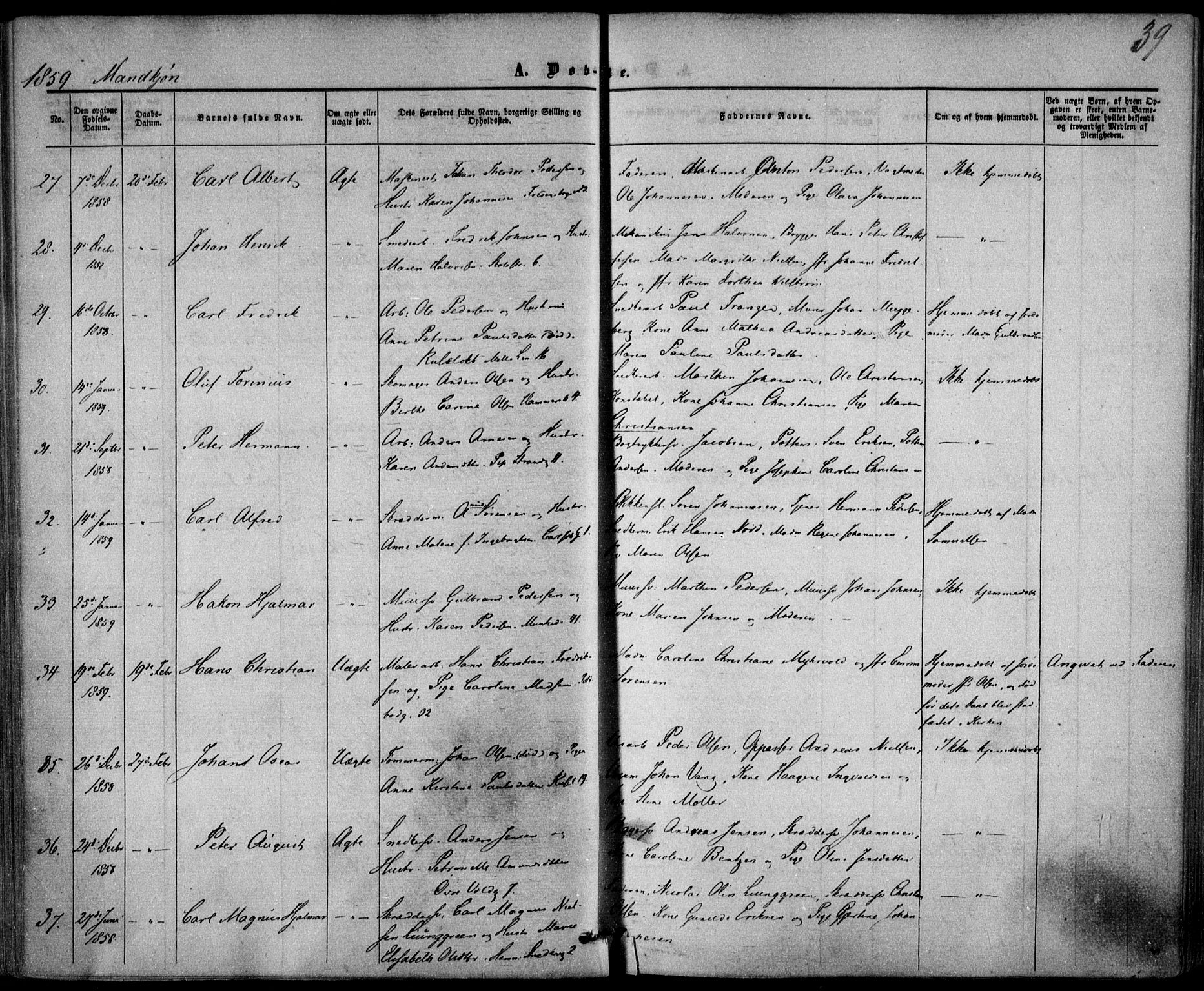 Trefoldighet prestekontor Kirkebøker, SAO/A-10882/F/Fa/L0001: Parish register (official) no. I 1, 1858-1863, p. 39