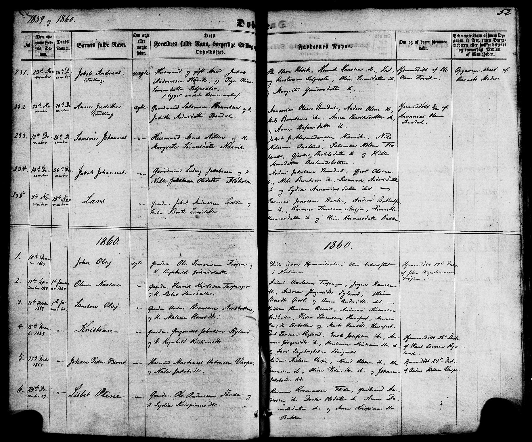 Kinn sokneprestembete, SAB/A-80801/H/Haa/Haaa/L0006: Parish register (official) no. A 6, 1857-1885, p. 52