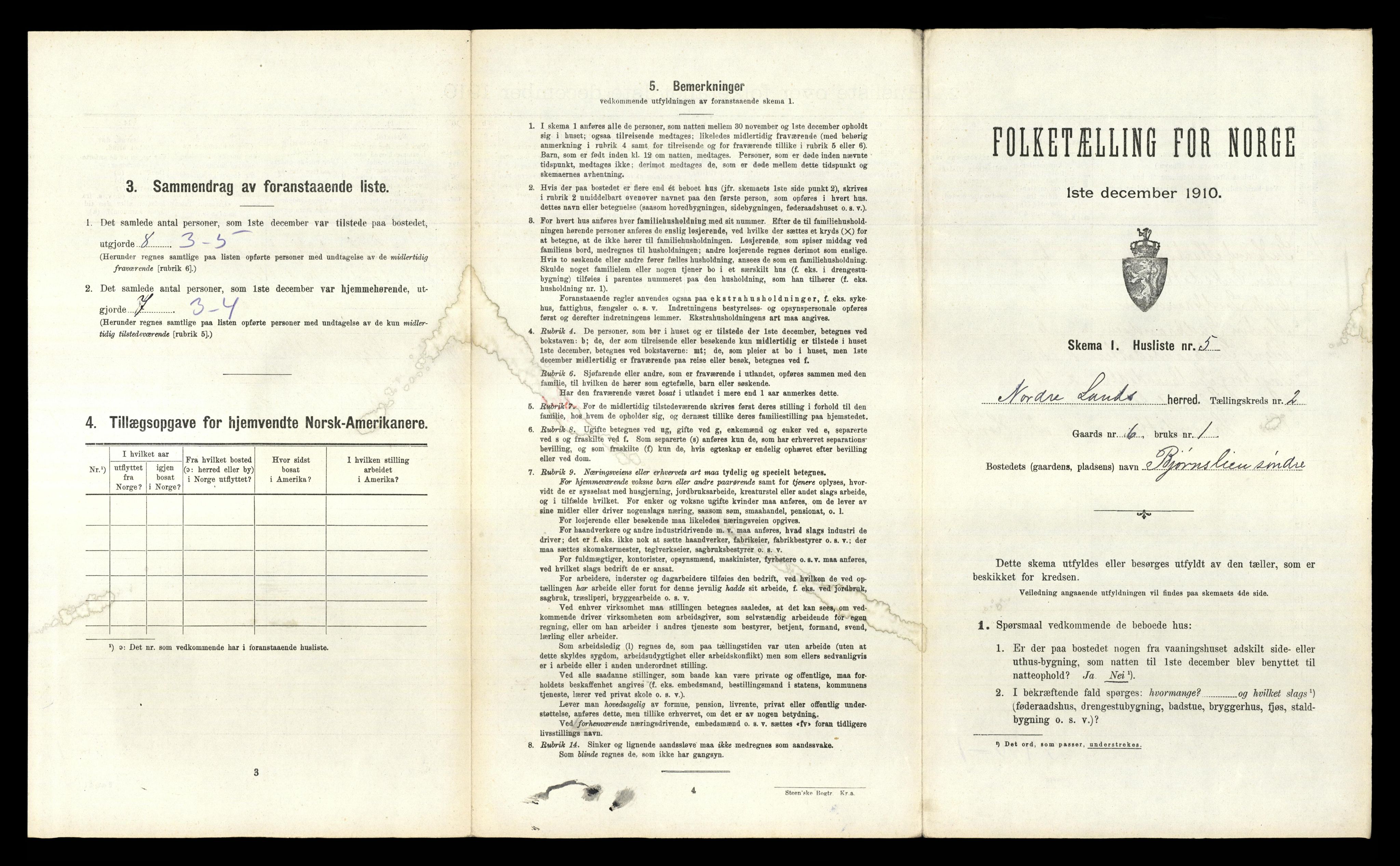 RA, 1910 census for Nordre Land, 1910, p. 179