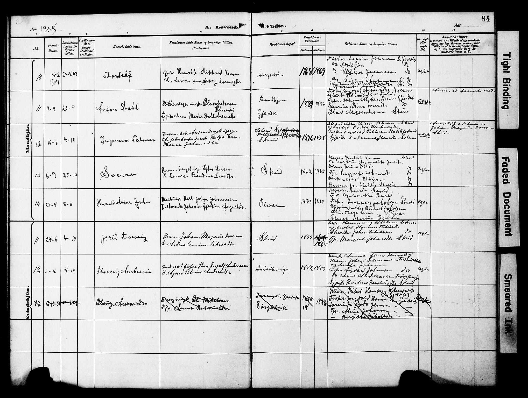 Ministerialprotokoller, klokkerbøker og fødselsregistre - Nord-Trøndelag, AV/SAT-A-1458/788/L0701: Parish register (copy) no. 788C01, 1888-1913, p. 84