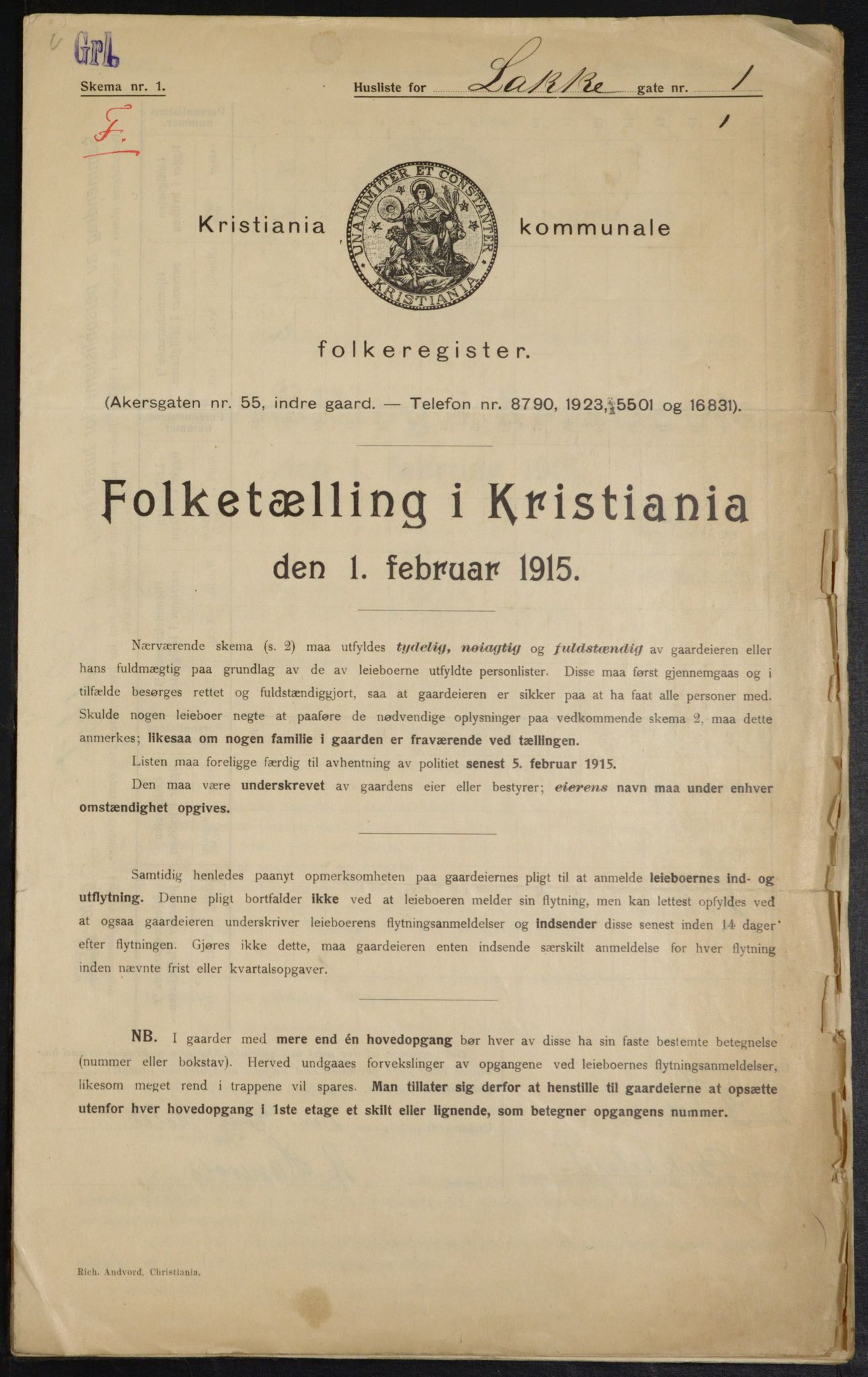 OBA, Municipal Census 1915 for Kristiania, 1915, p. 54786