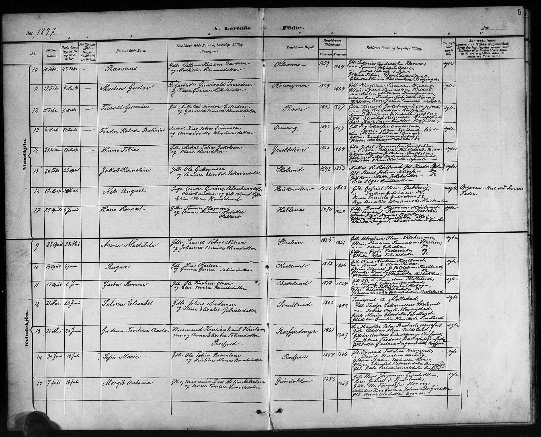 Lyngdal sokneprestkontor, AV/SAK-1111-0029/F/Fb/Fbc/L0005: Parish register (copy) no. B 5, 1897-1913, p. 5