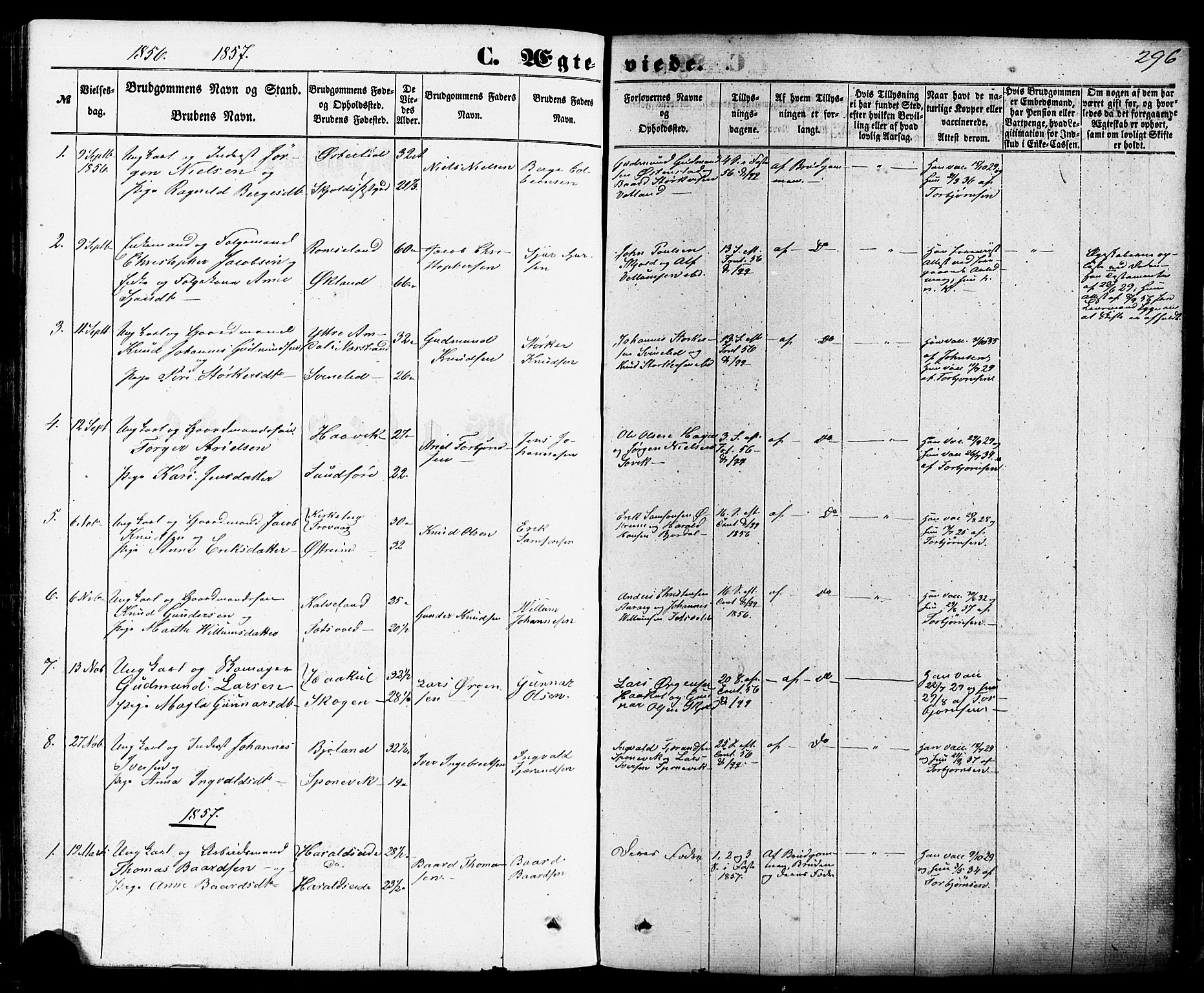 Skjold sokneprestkontor, SAST/A-101847/H/Ha/Haa/L0008: Parish register (official) no. A 8, 1856-1882, p. 296