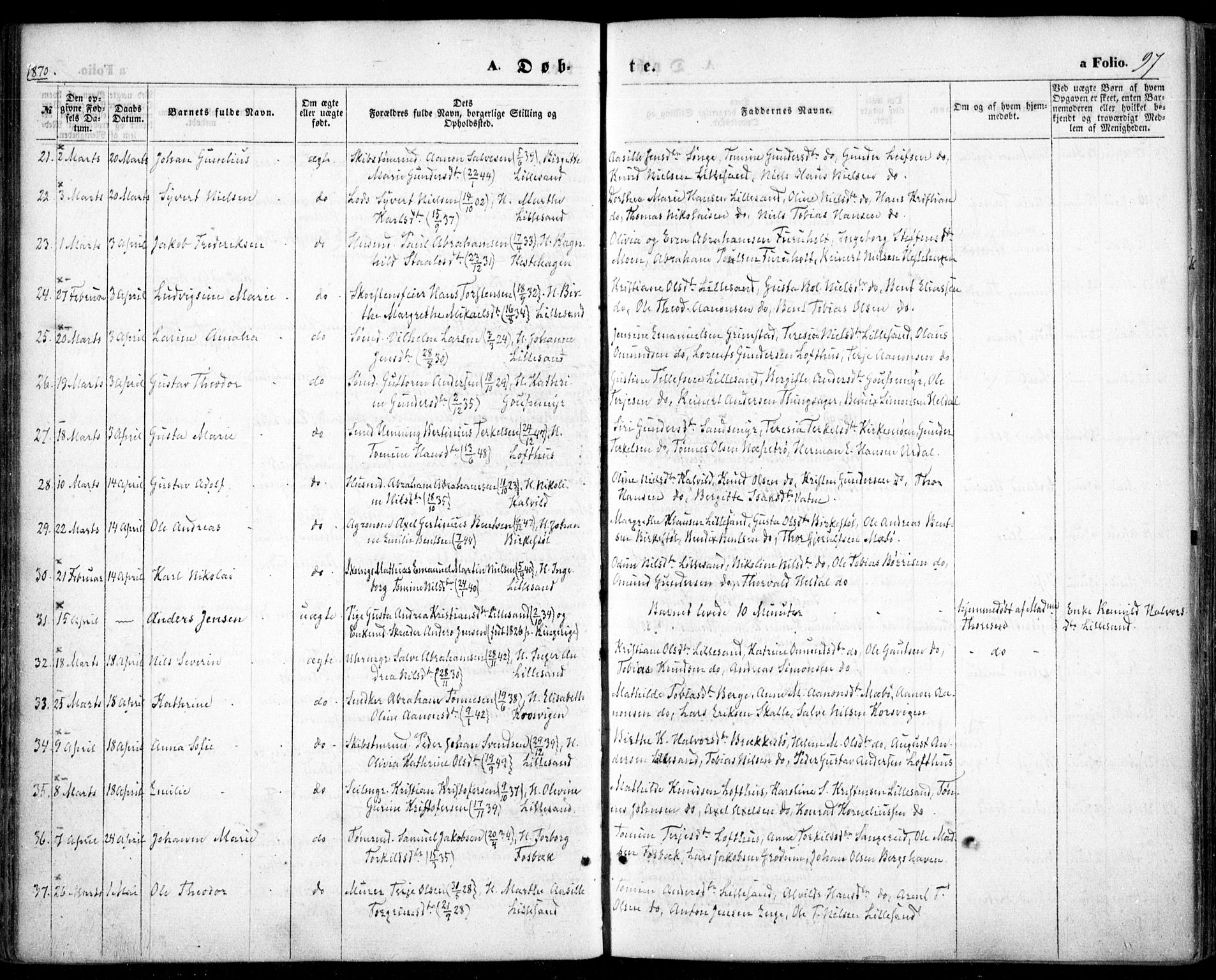 Vestre Moland sokneprestkontor, SAK/1111-0046/F/Fa/Fab/L0007: Parish register (official) no. A 7, 1859-1872, p. 97