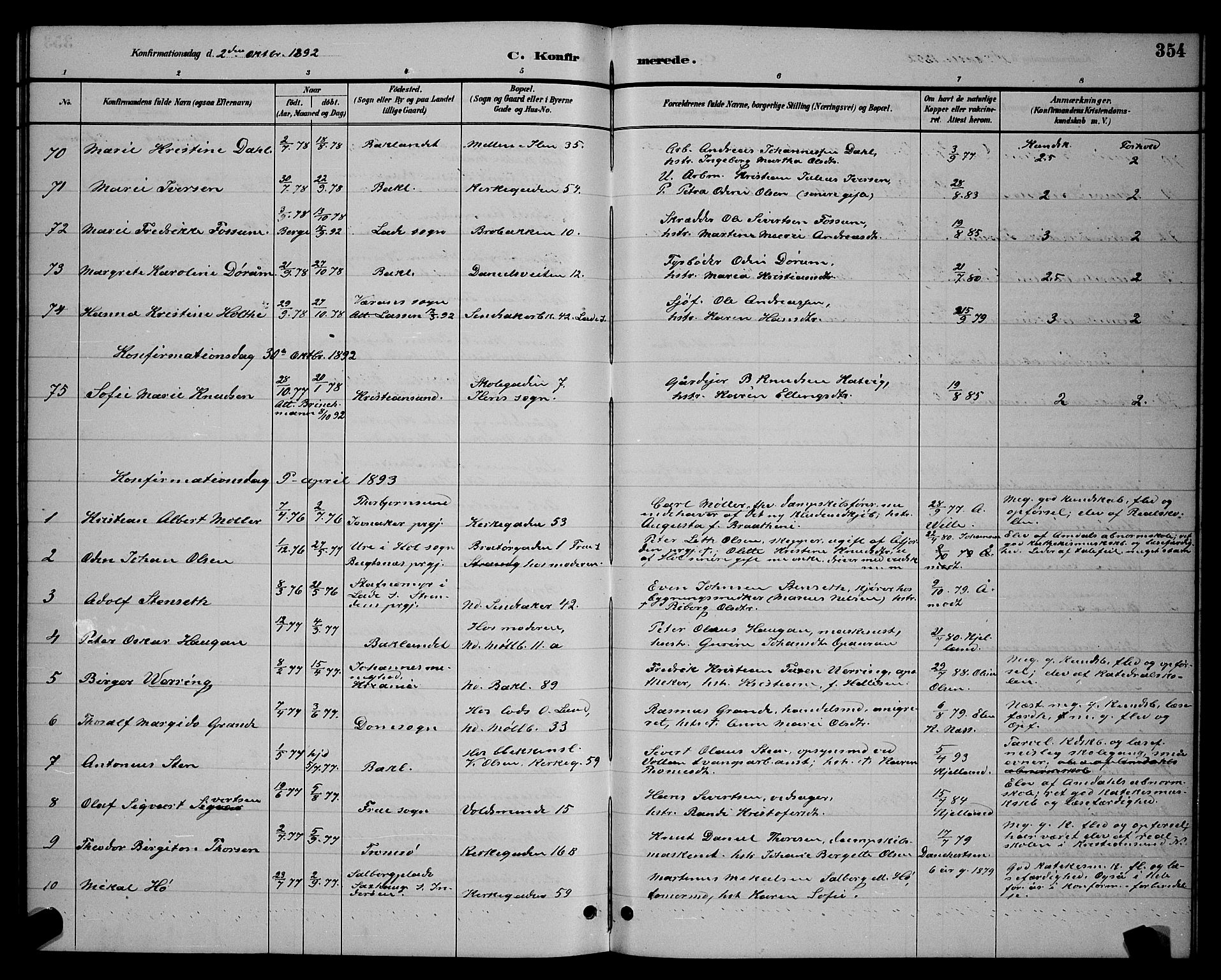 Ministerialprotokoller, klokkerbøker og fødselsregistre - Sør-Trøndelag, SAT/A-1456/604/L0222: Parish register (copy) no. 604C05, 1886-1895, p. 354