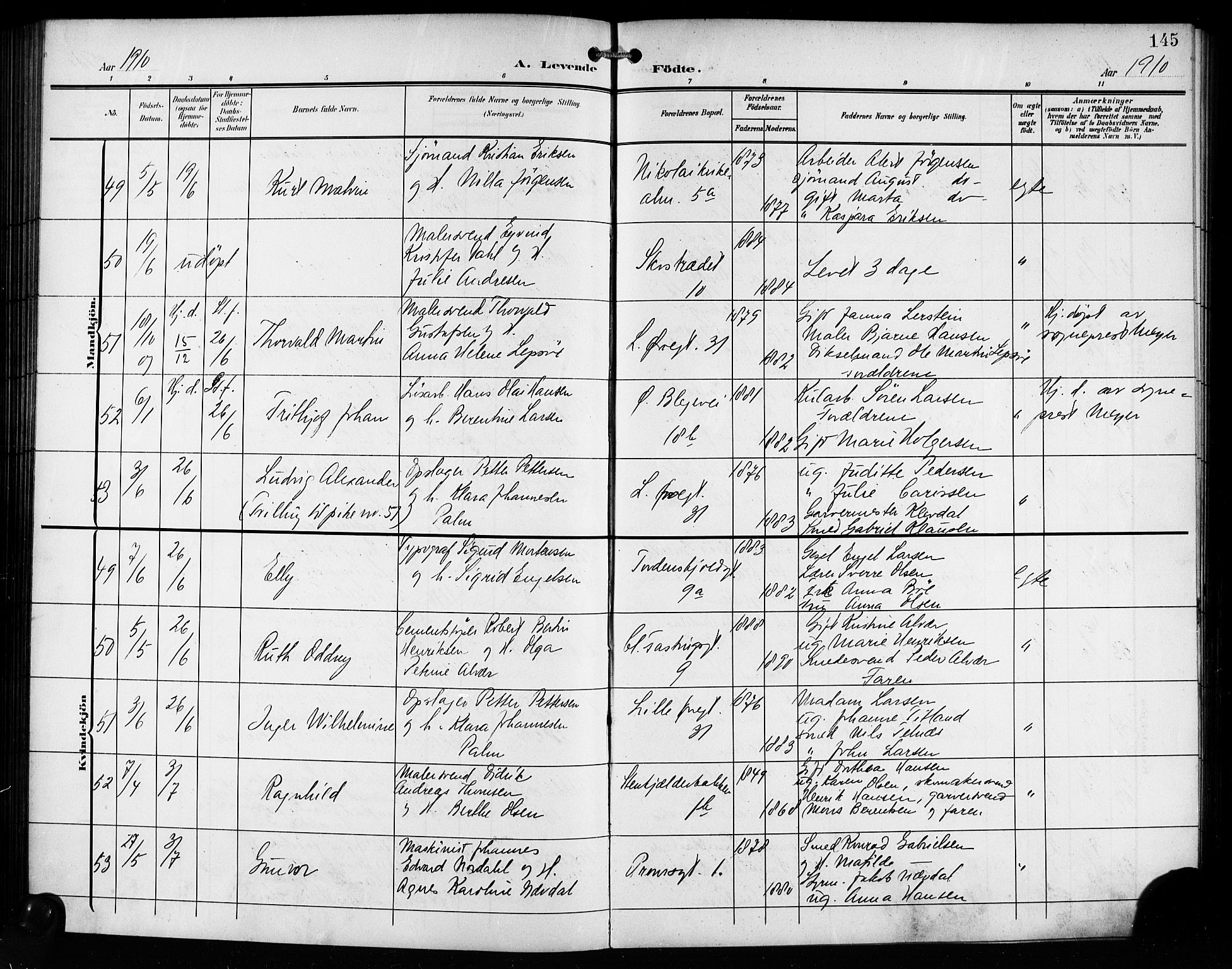 Korskirken sokneprestembete, SAB/A-76101/H/Hab: Parish register (copy) no. B 11, 1905-1916, p. 145