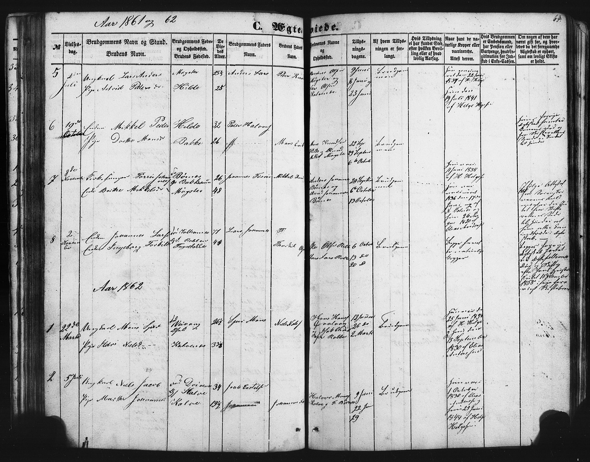 Austevoll Sokneprestembete, SAB/A-74201/H/Hab: Parish register (copy) no. B 1, 1852-1864, p. 64