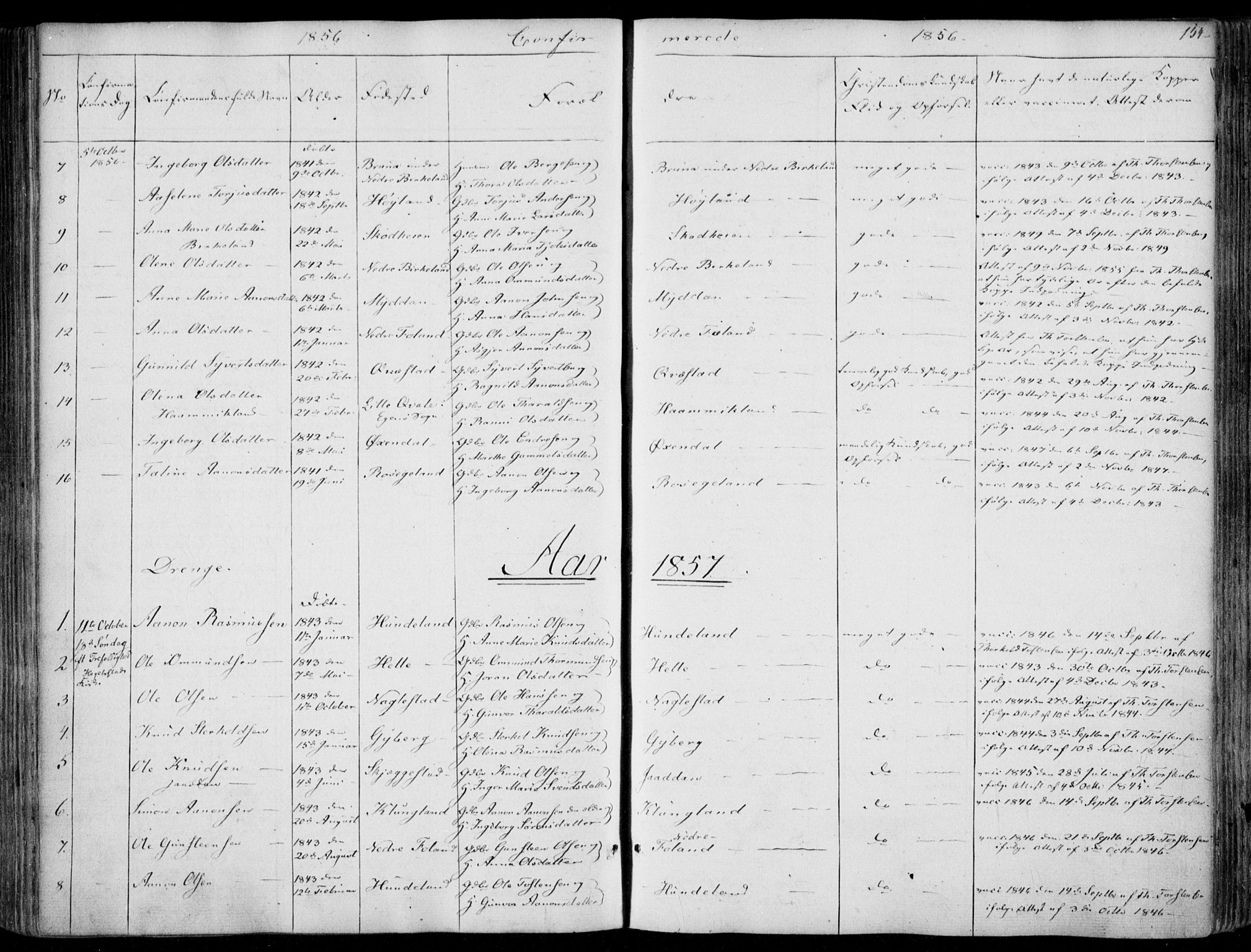 Hægebostad sokneprestkontor, AV/SAK-1111-0024/F/Fa/Faa/L0004: Parish register (official) no. A 4, 1834-1864, p. 154