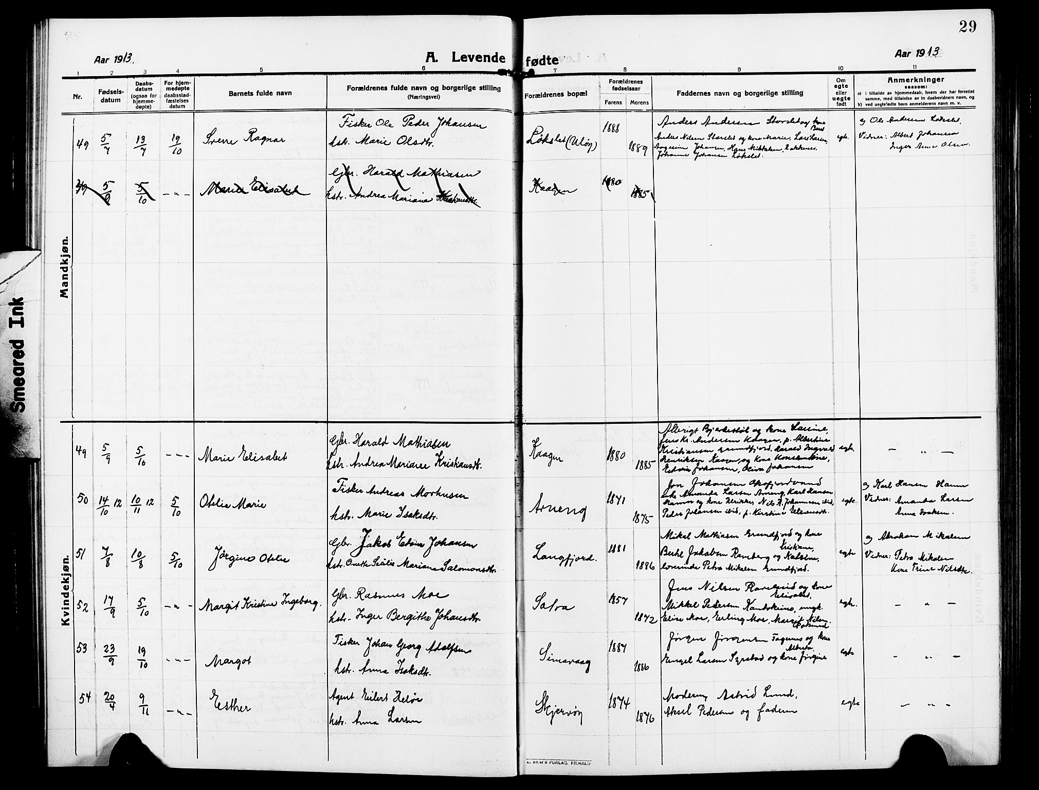 Skjervøy sokneprestkontor, AV/SATØ-S-1300/H/Ha/Hab/L0009klokker: Parish register (copy) no. 9, 1911-1926, p. 29