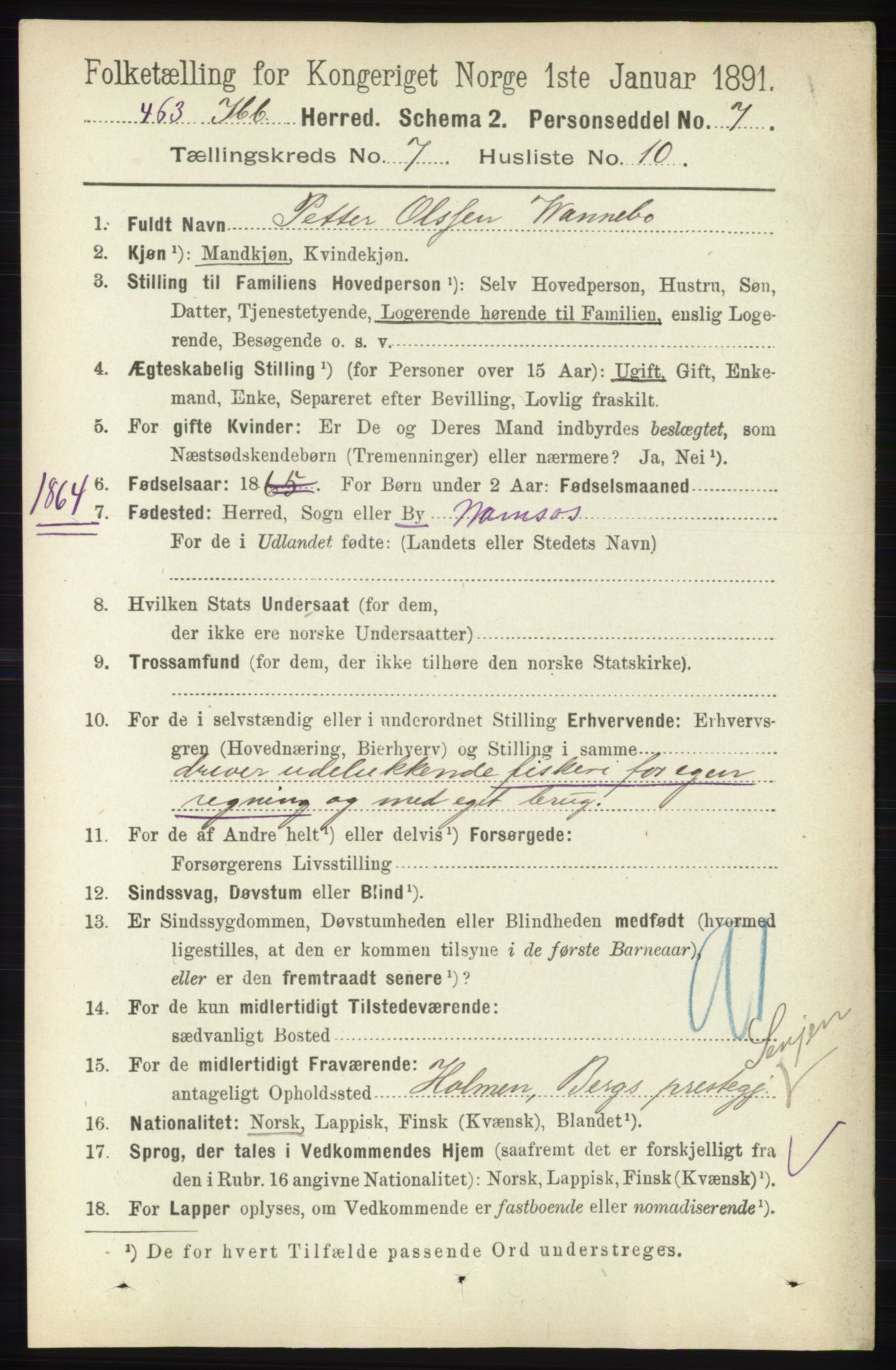 RA, 1891 census for 1917 Ibestad, 1891, p. 4245