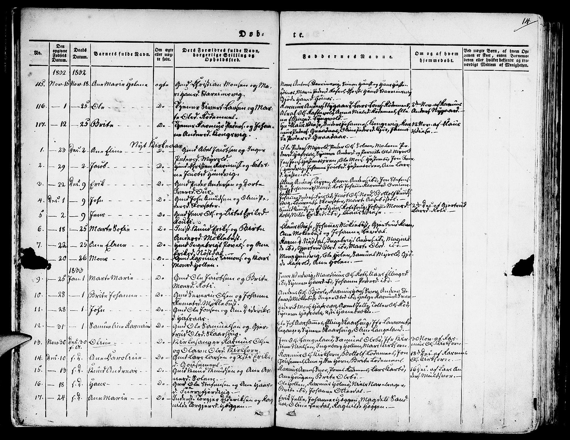 Eid sokneprestembete, AV/SAB-A-82301/H/Haa/Haaa/L0006: Parish register (official) no. A 6, 1831-1843, p. 14