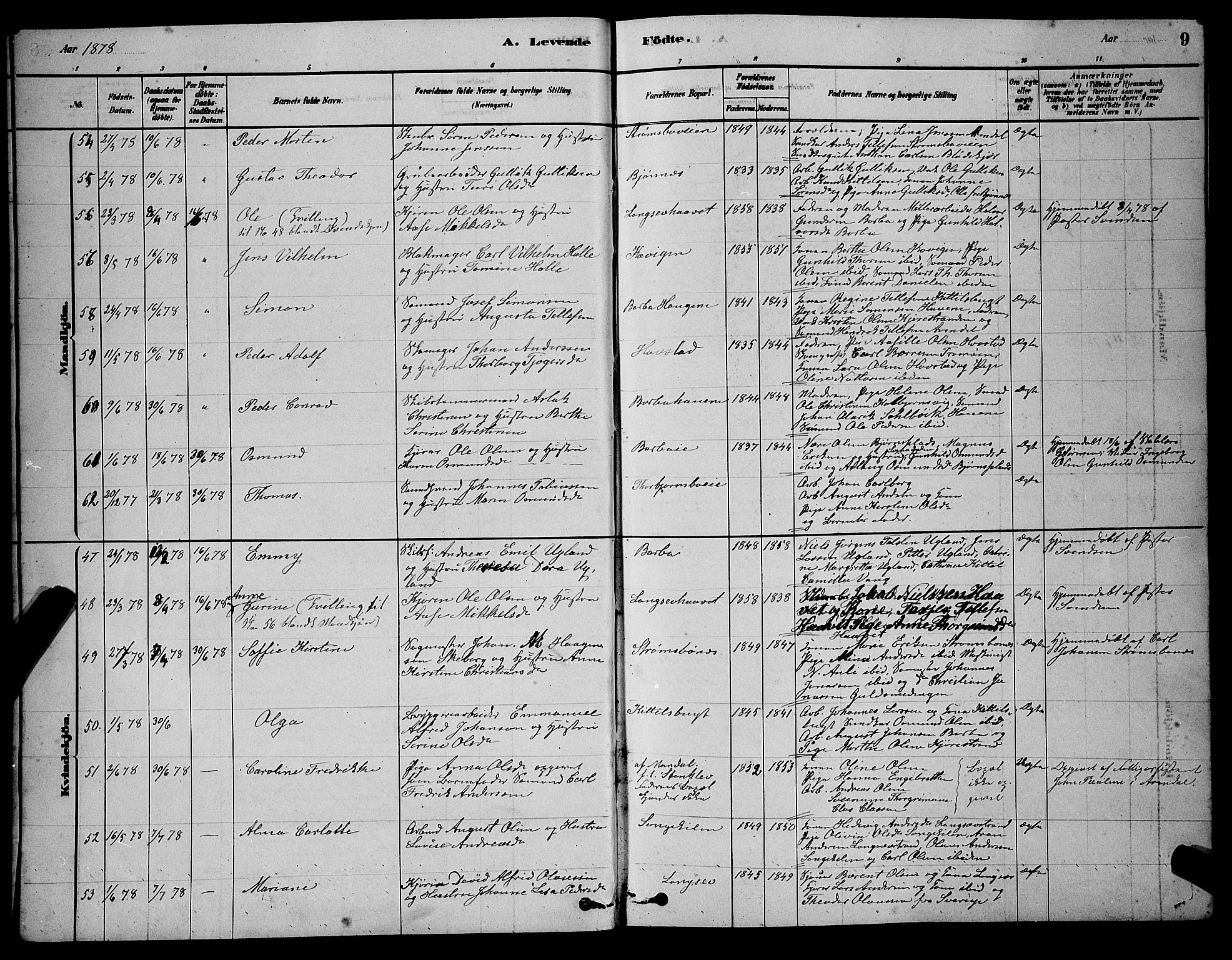 Barbu sokneprestkontor, AV/SAK-1111-0003/F/Fb/L0001: Parish register (copy) no. B 1, 1878-1890, p. 9