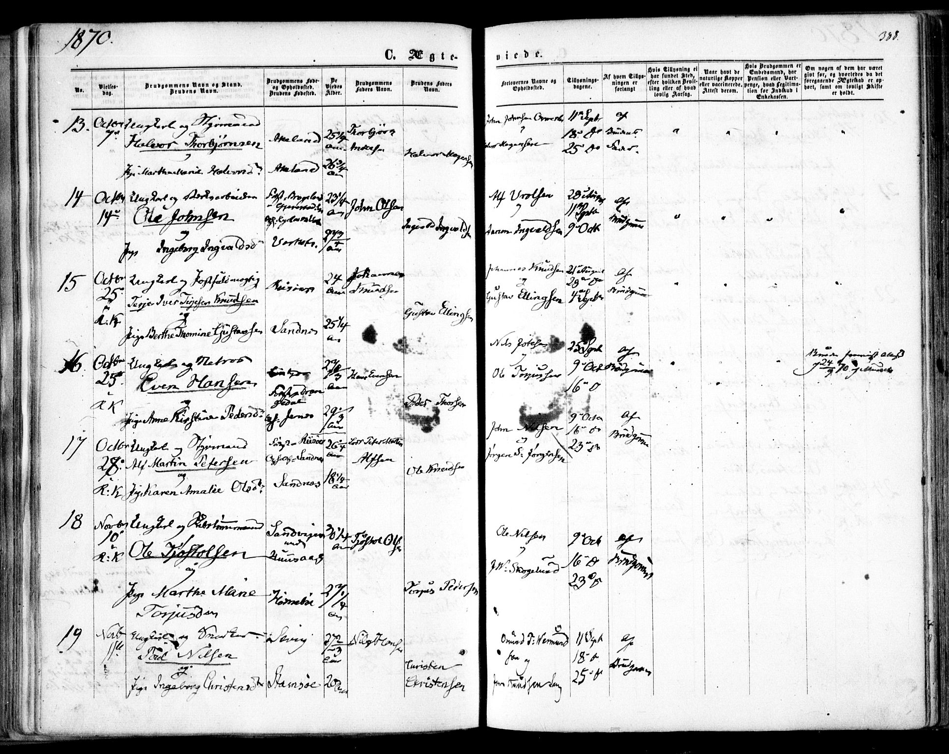 Søndeled sokneprestkontor, SAK/1111-0038/F/Fa/L0003: Parish register (official) no. A 3, 1861-1879, p. 388