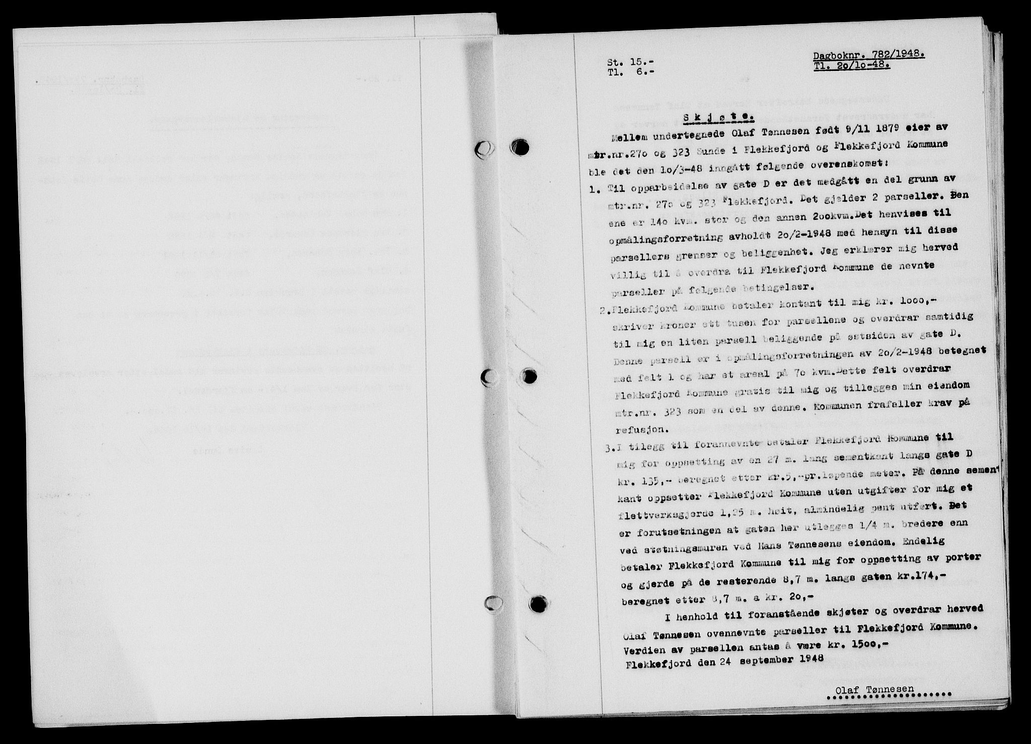 Flekkefjord sorenskriveri, SAK/1221-0001/G/Gb/Gba/L0064: Mortgage book no. A-12, 1948-1949, Diary no: : 782/1948