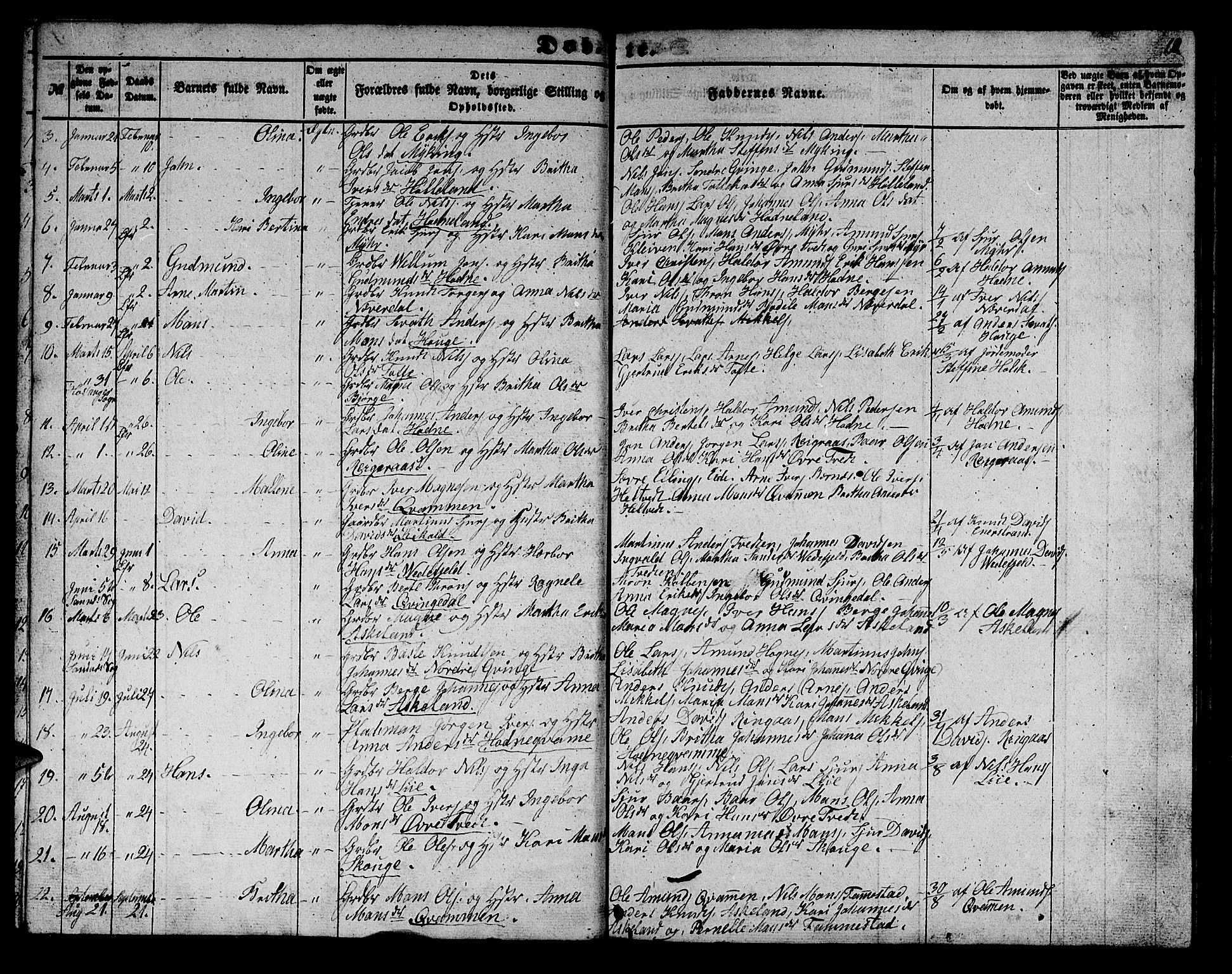 Lindås Sokneprestembete, SAB/A-76701/H/Hab: Parish register (copy) no. E 1, 1852-1867, p. 12