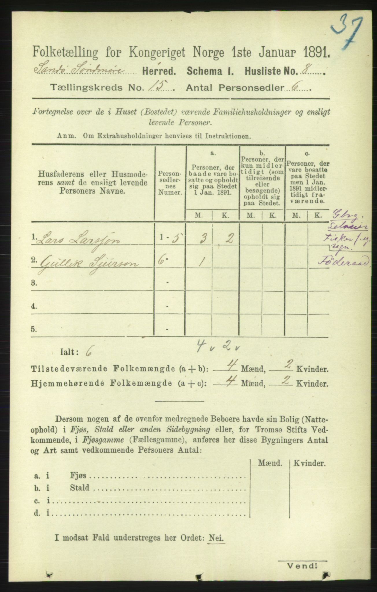 RA, 1891 census for 1514 Sande, 1891, p. 2998