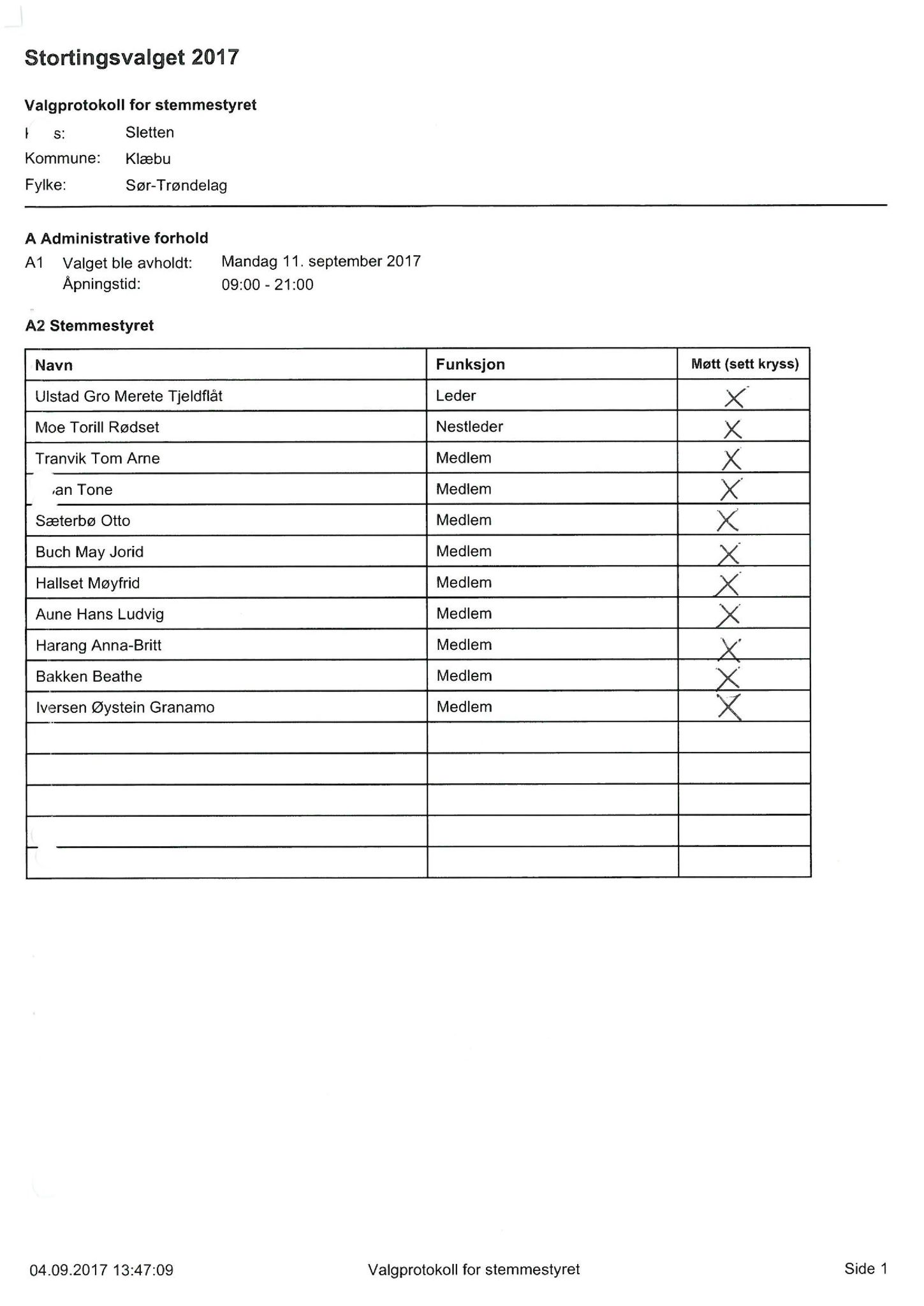 Klæbu Kommune, TRKO/KK/10-VS/L003: Valgnemnda - Møtedokumenter, 2017, p. 76