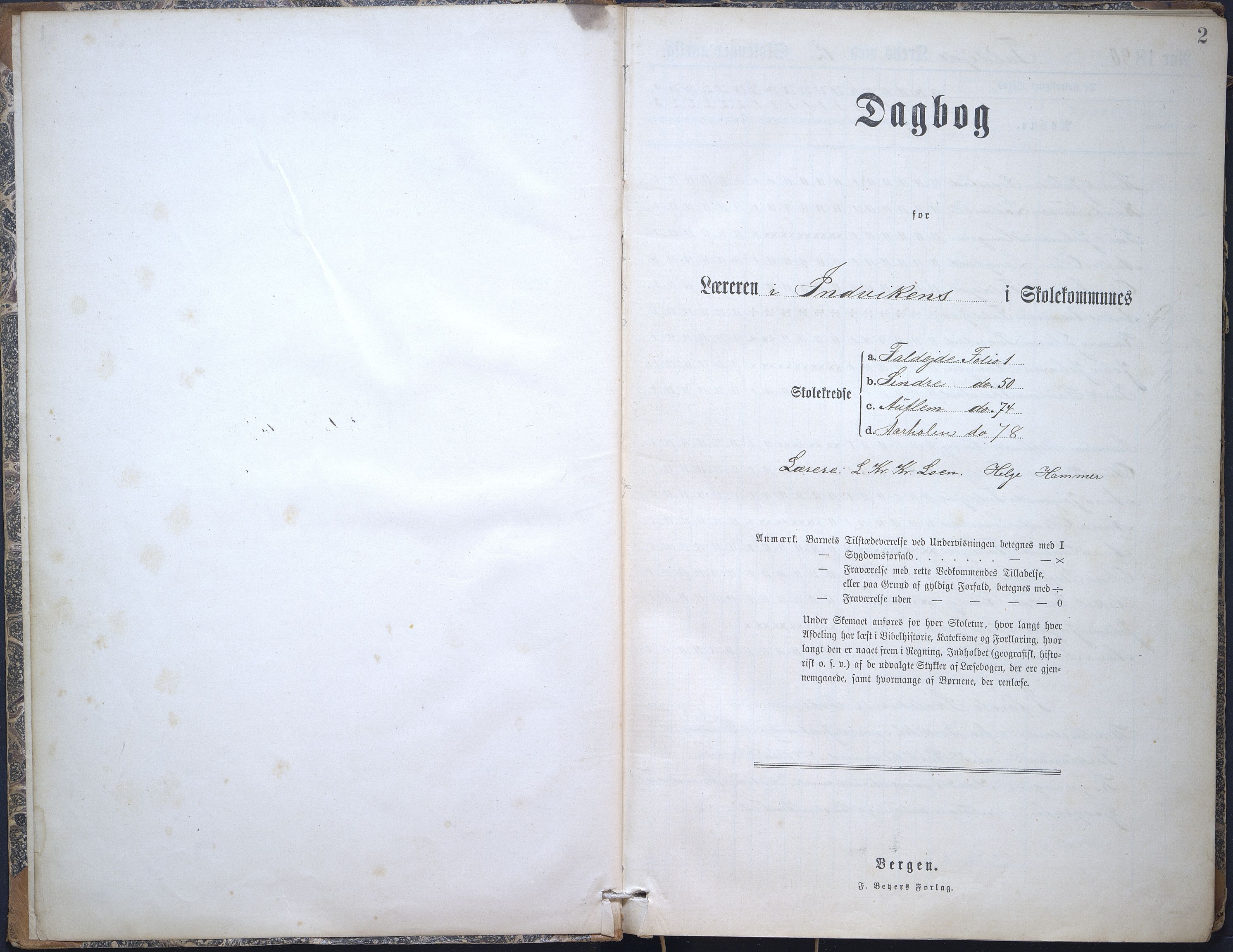 Innvik kommune. Faleide skule, VLFK/K-14470.520.08/543/L0003: dagbok for Faleide skule, Sindre skule, Aarholen skule og Auflem skule, 1890-1904