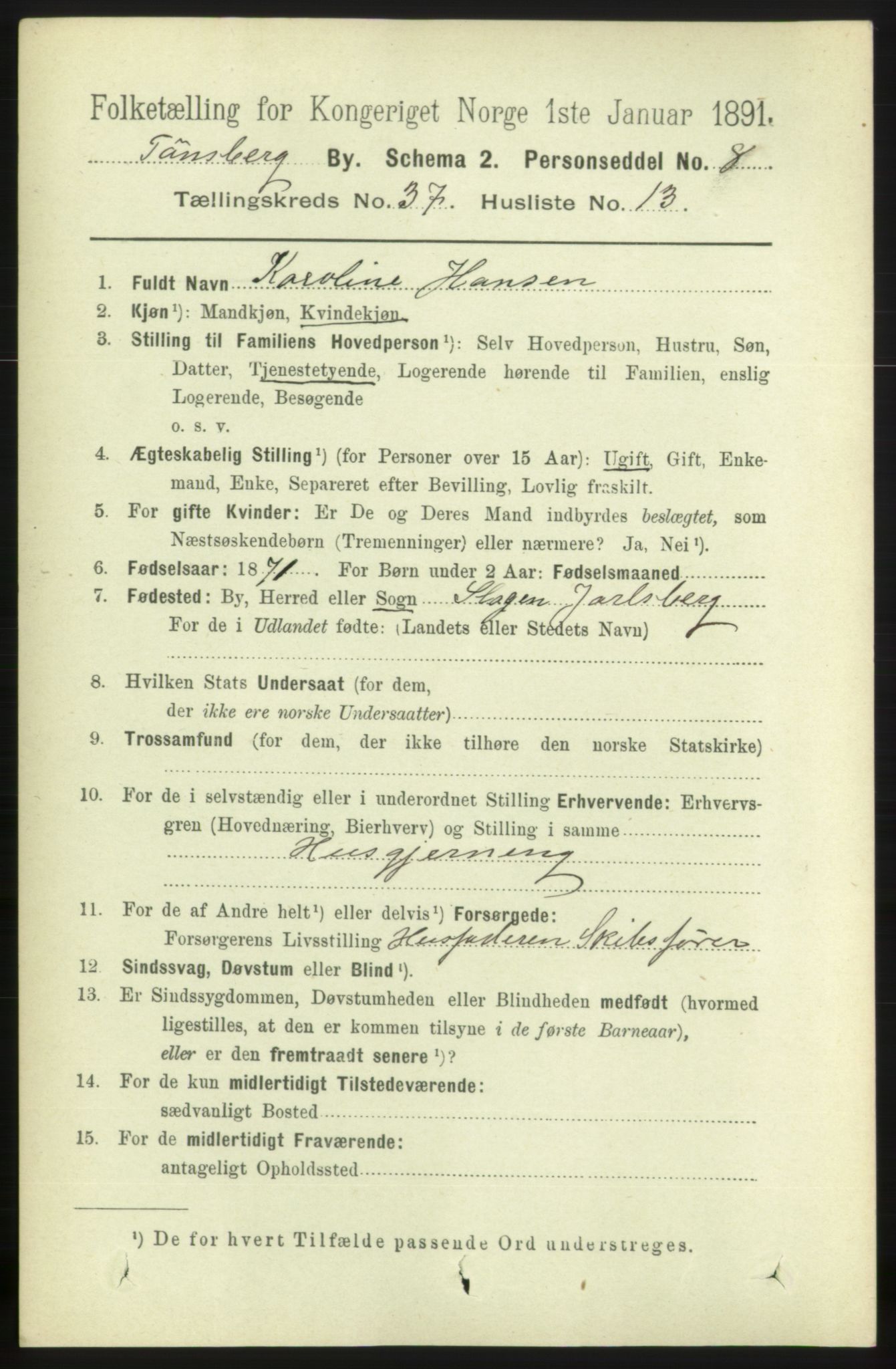 RA, 1891 census for 0705 Tønsberg, 1891, p. 8075