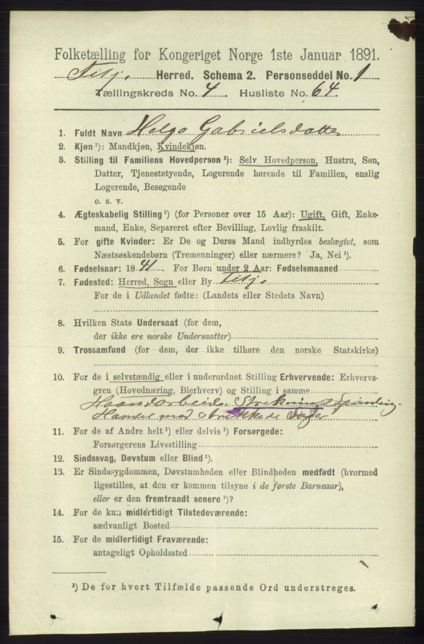 RA, 1891 census for 1222 Fitjar, 1891, p. 1675