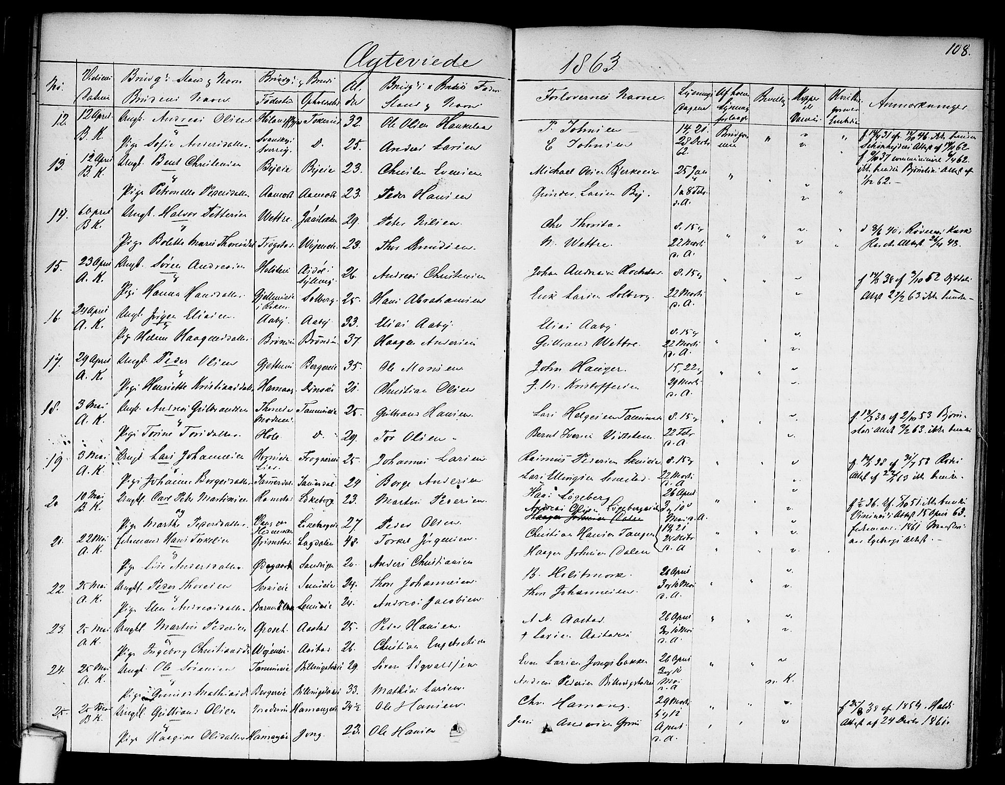 Asker prestekontor Kirkebøker, SAO/A-10256a/F/Fa/L0010: Parish register (official) no. I 10, 1825-1878, p. 108