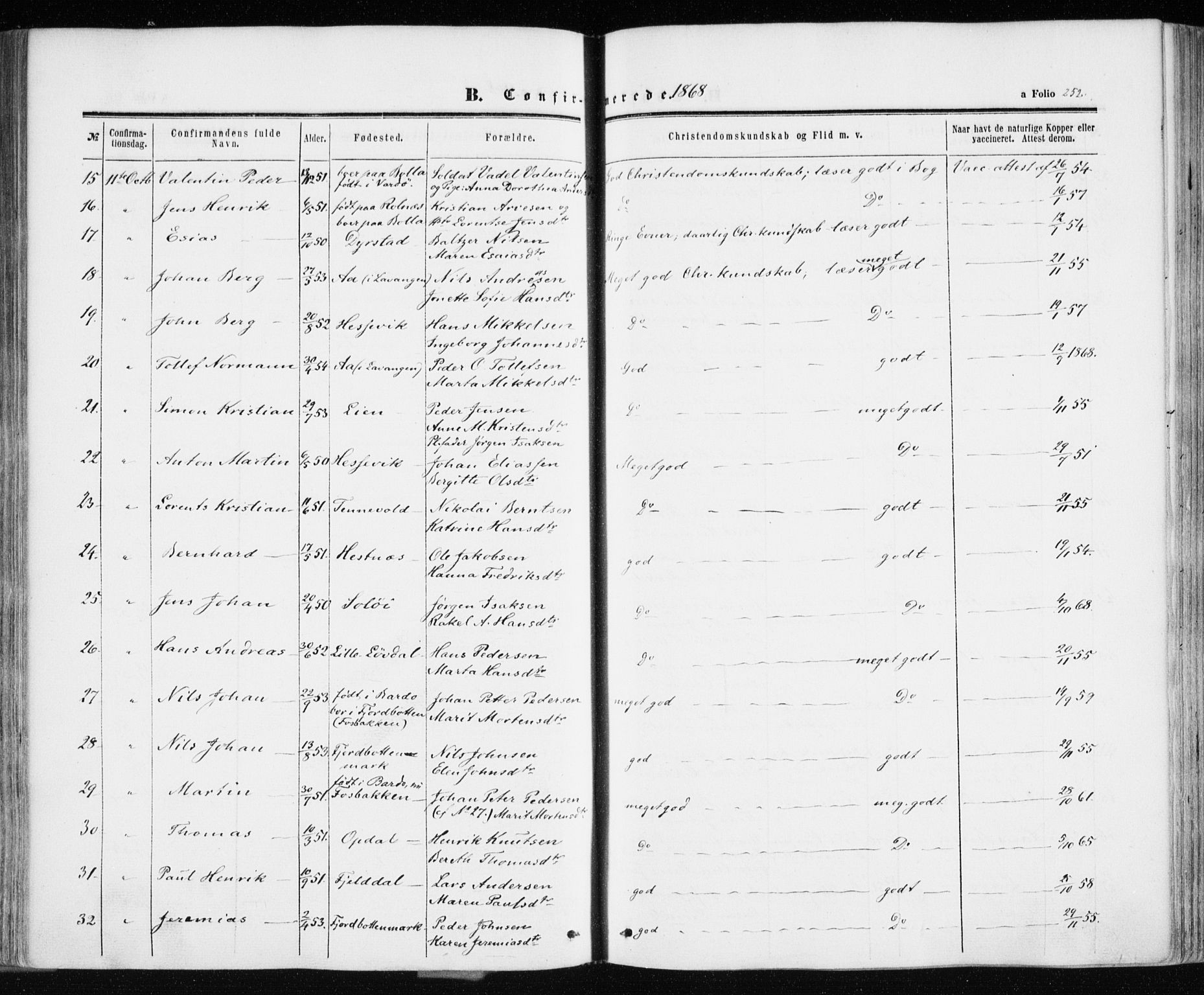 Ibestad sokneprestembete, AV/SATØ-S-0077/H/Ha/Haa/L0009kirke: Parish register (official) no. 9, 1859-1868, p. 252