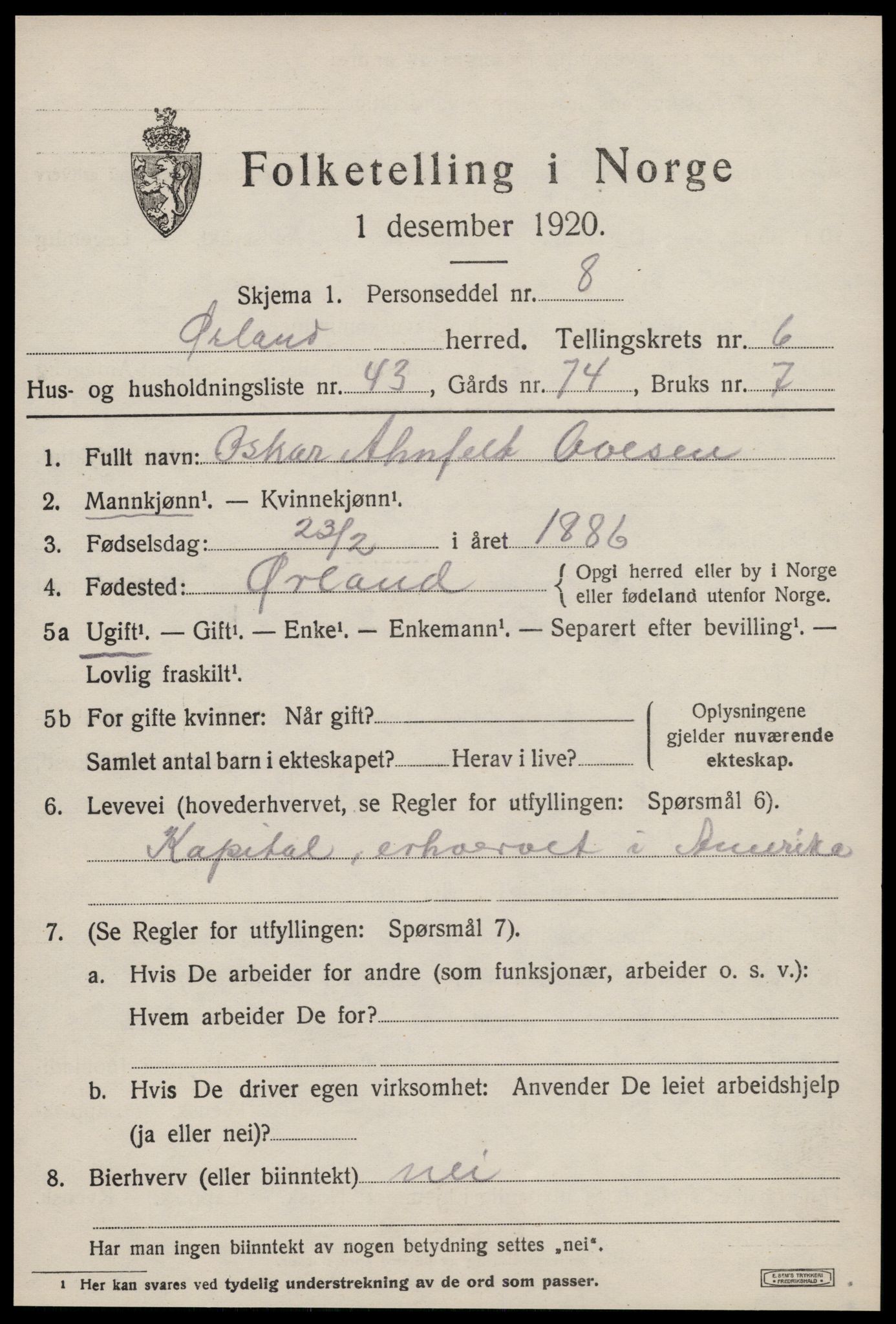 SAT, 1920 census for Ørland, 1920, p. 5389