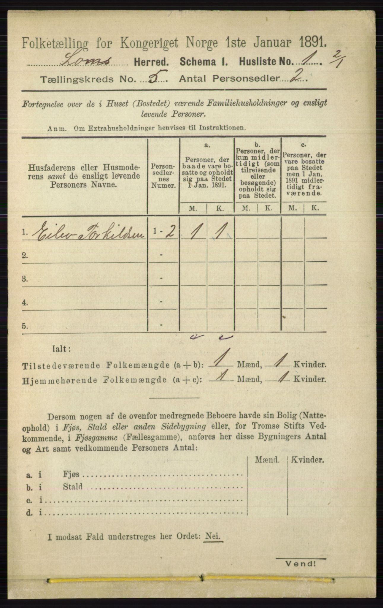 RA, 1891 census for 0514 Lom, 1891, p. 1778
