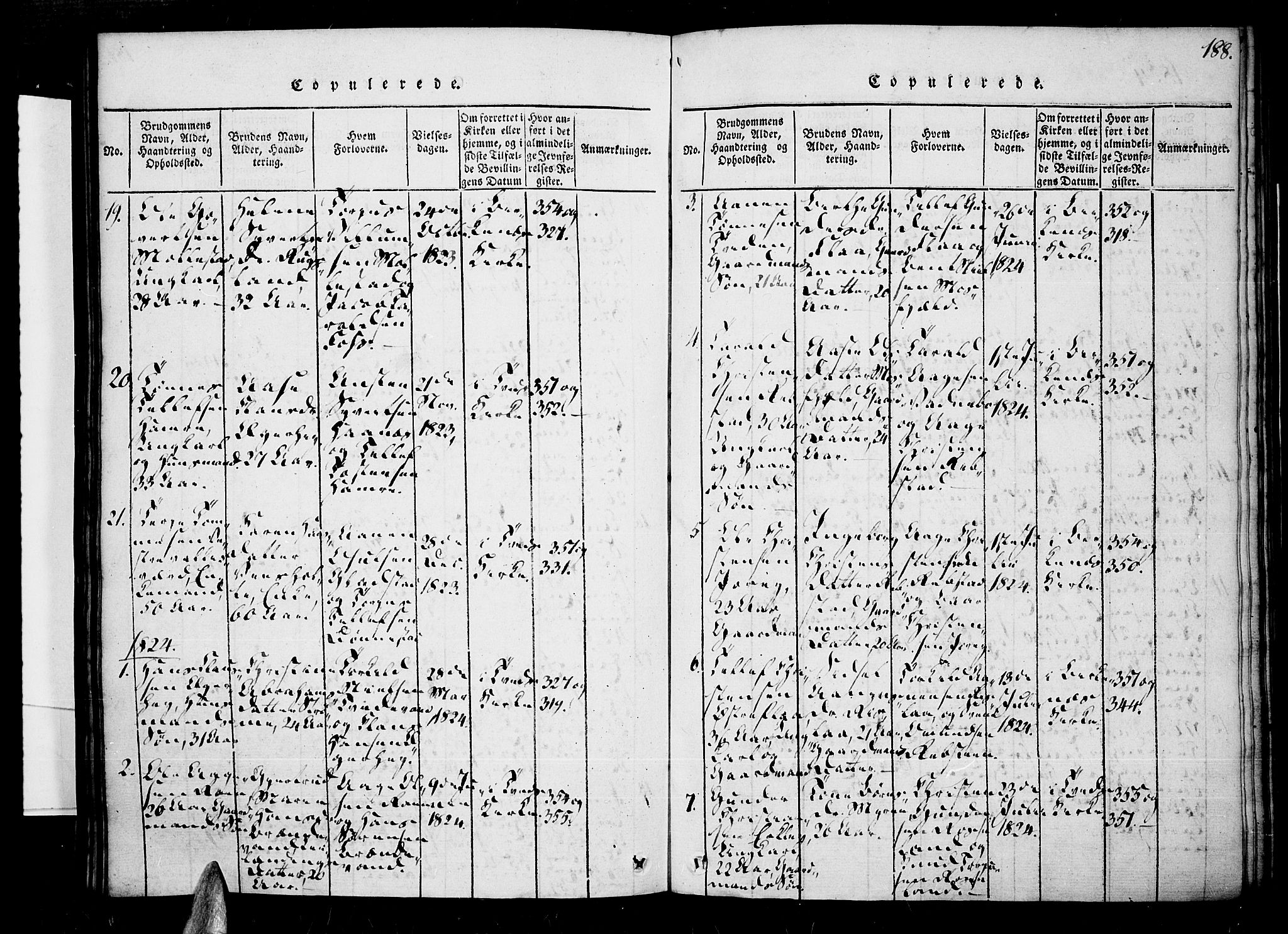 Tveit sokneprestkontor, SAK/1111-0043/F/Fa/L0002: Parish register (official) no. A 2, 1820-1830, p. 188