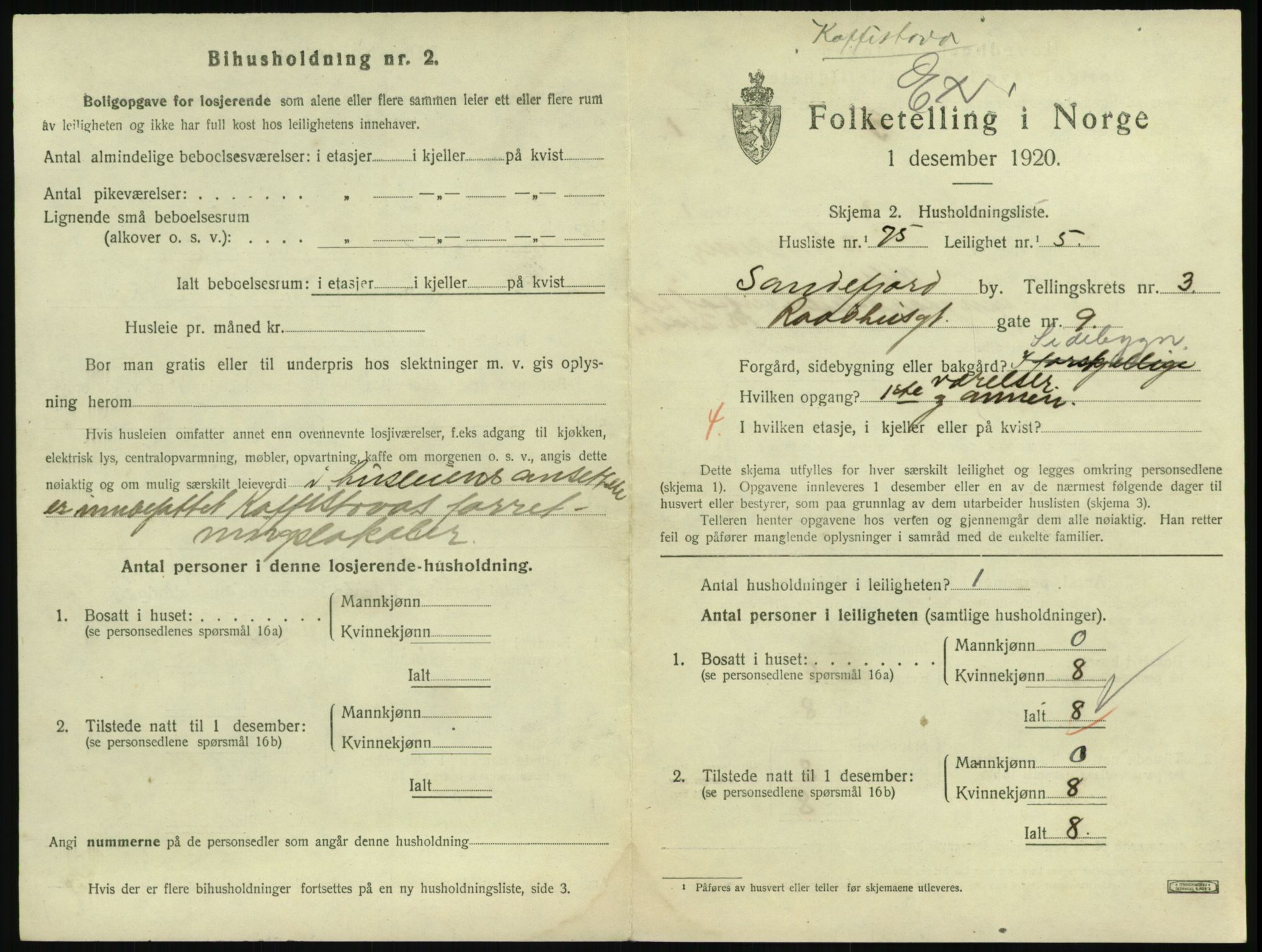 SAKO, 1920 census for Sandefjord, 1920, p. 2172