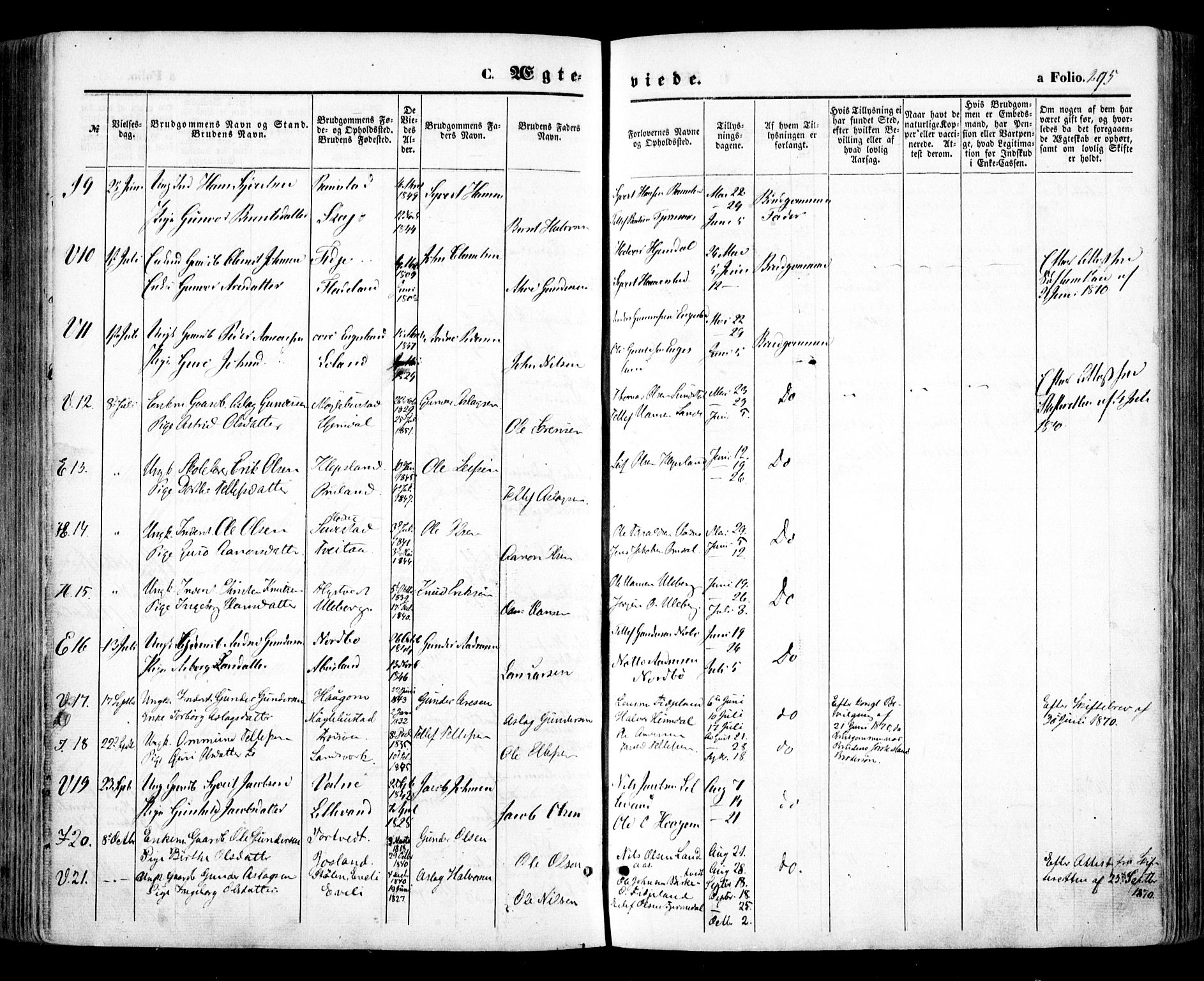 Evje sokneprestkontor, SAK/1111-0008/F/Fa/Faa/L0006: Parish register (official) no. A 6, 1866-1884, p. 295