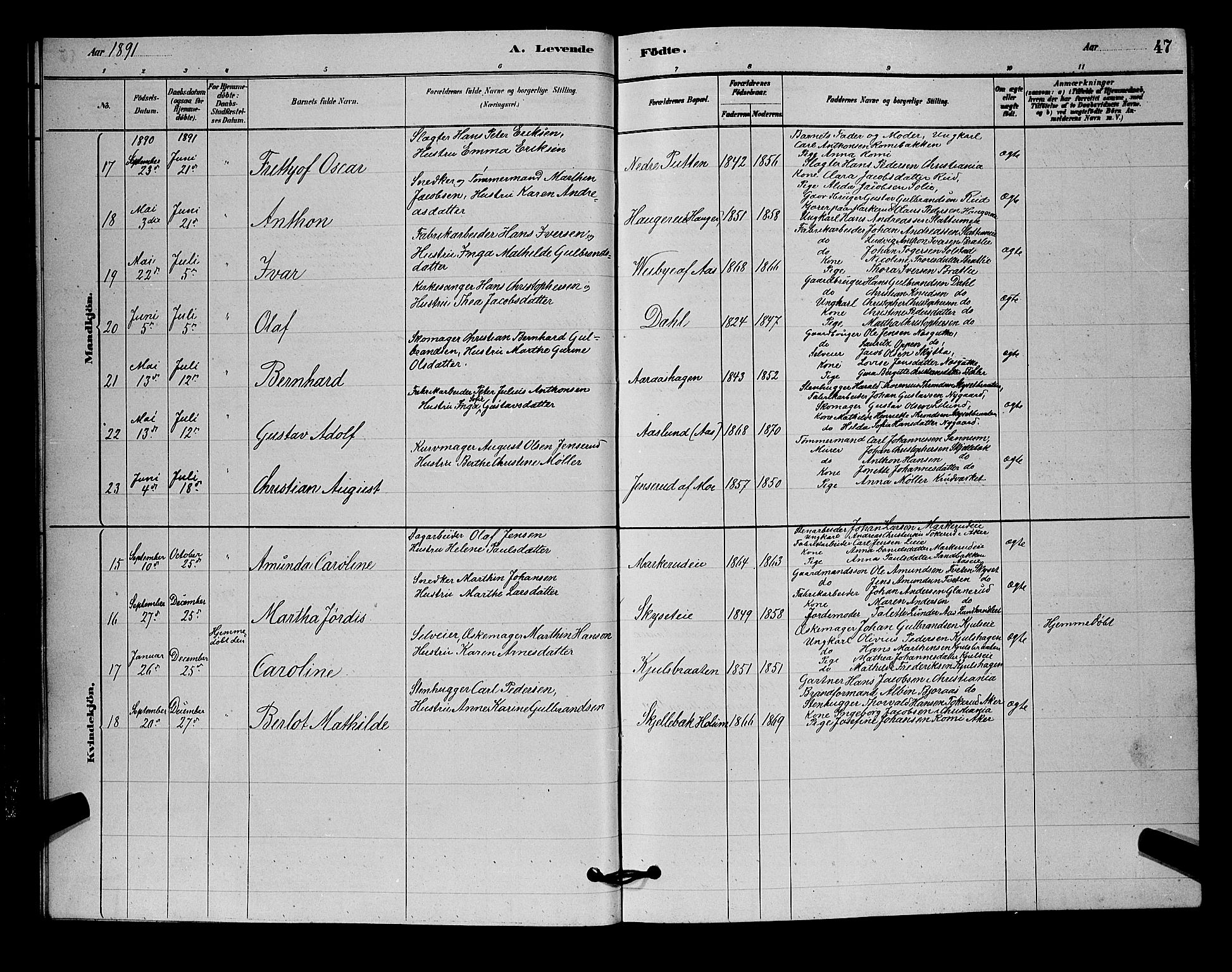 Nittedal prestekontor Kirkebøker, AV/SAO-A-10365a/G/Ga/L0002: Parish register (copy) no. I 2, 1879-1901, p. 47