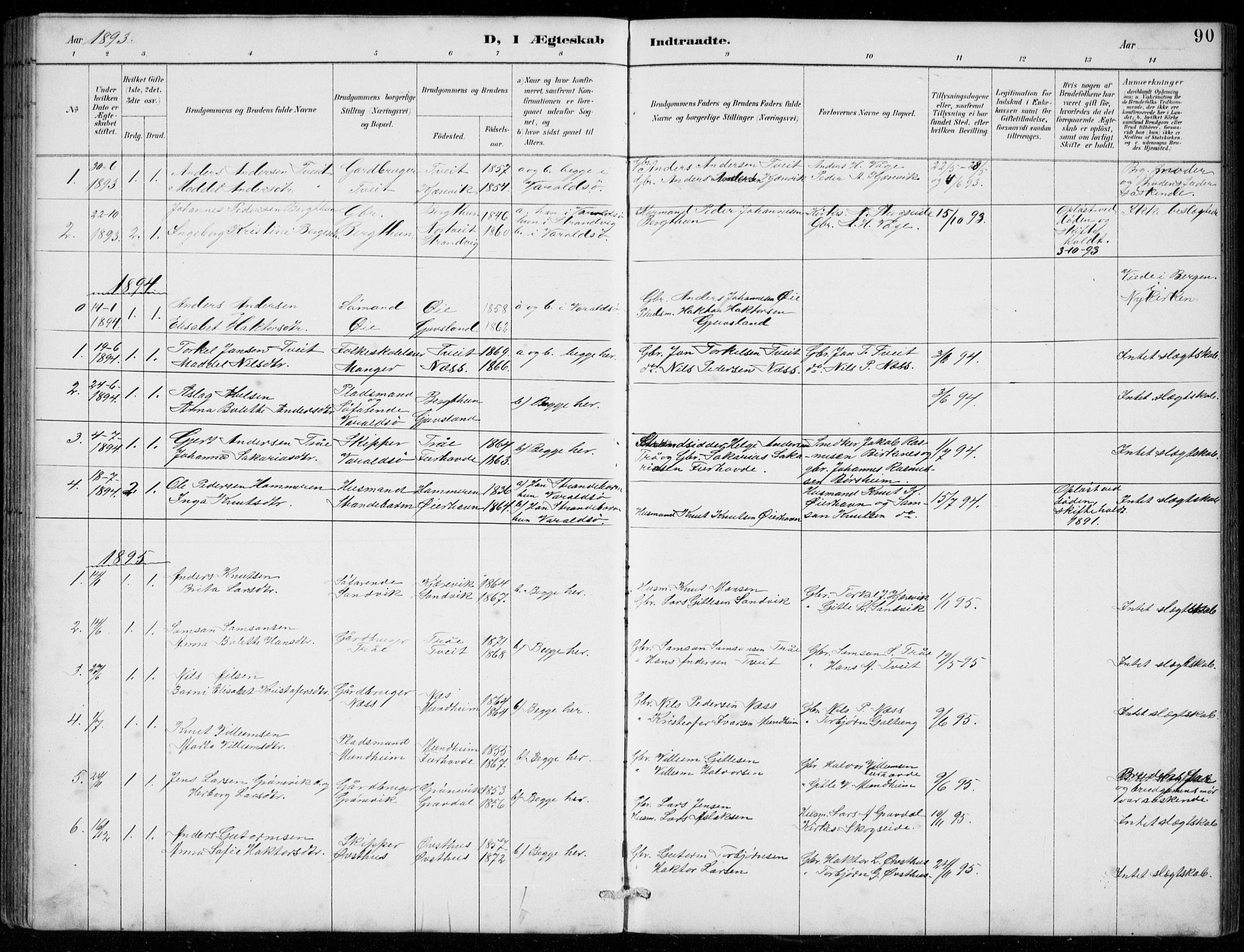 Strandebarm sokneprestembete, SAB/A-78401/H/Hab: Parish register (copy) no. C  1, 1891-1913, p. 90