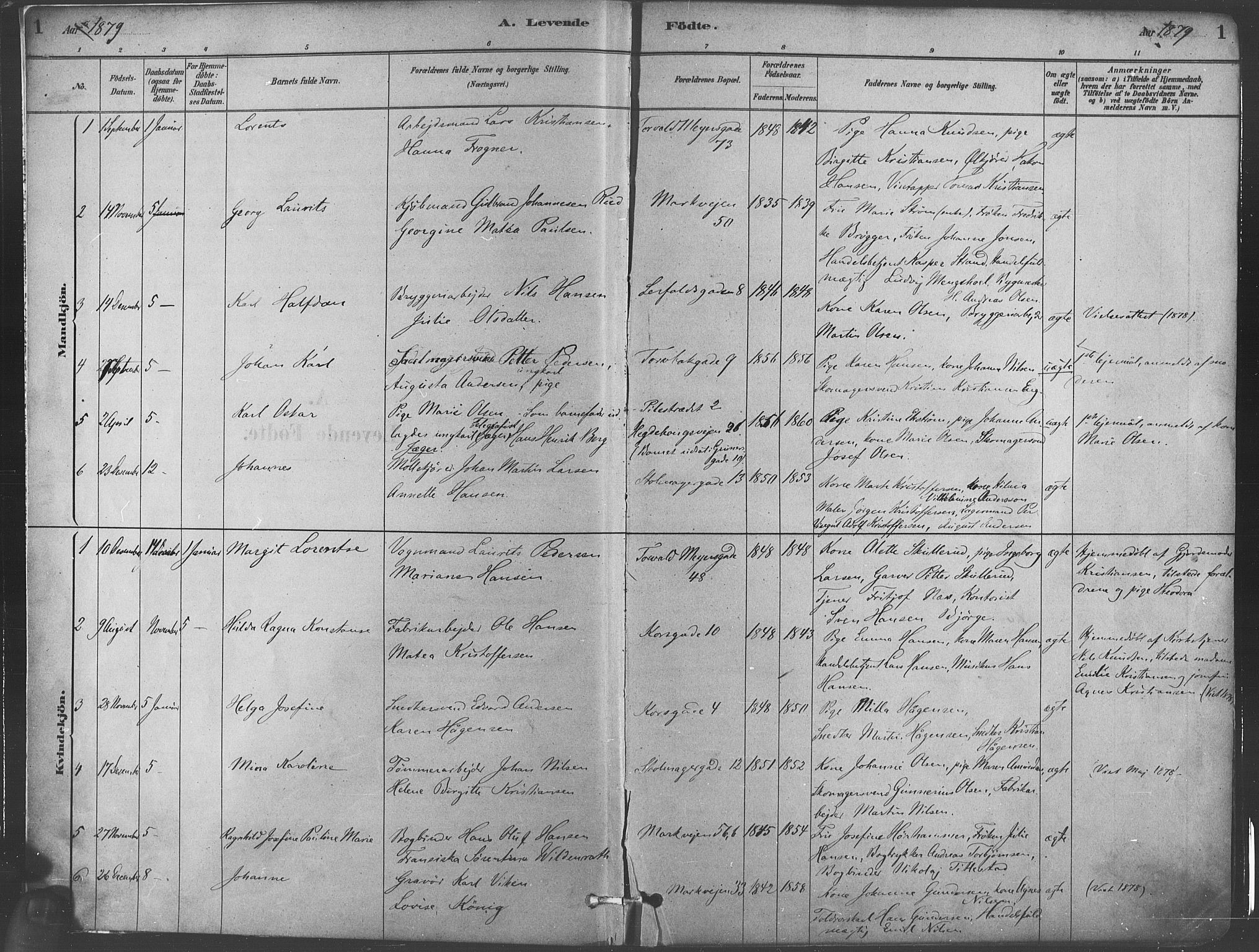 Paulus prestekontor Kirkebøker, SAO/A-10871/F/Fa/L0003: Parish register (official) no. 3, 1879-1887, p. 1