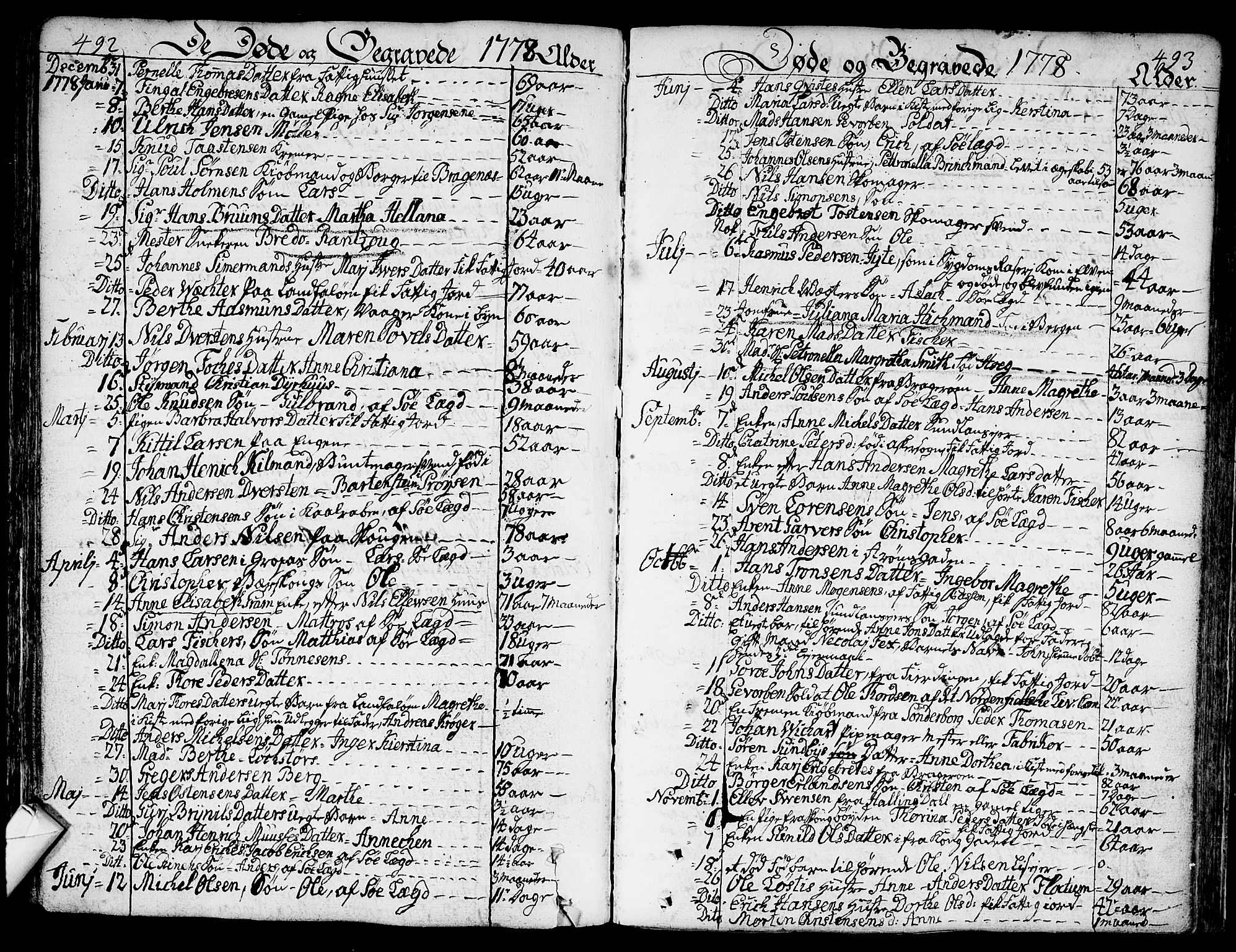 Bragernes kirkebøker, SAKO/A-6/F/Fa/L0005: Parish register (official) no. I 5, 1759-1781, p. 492-493