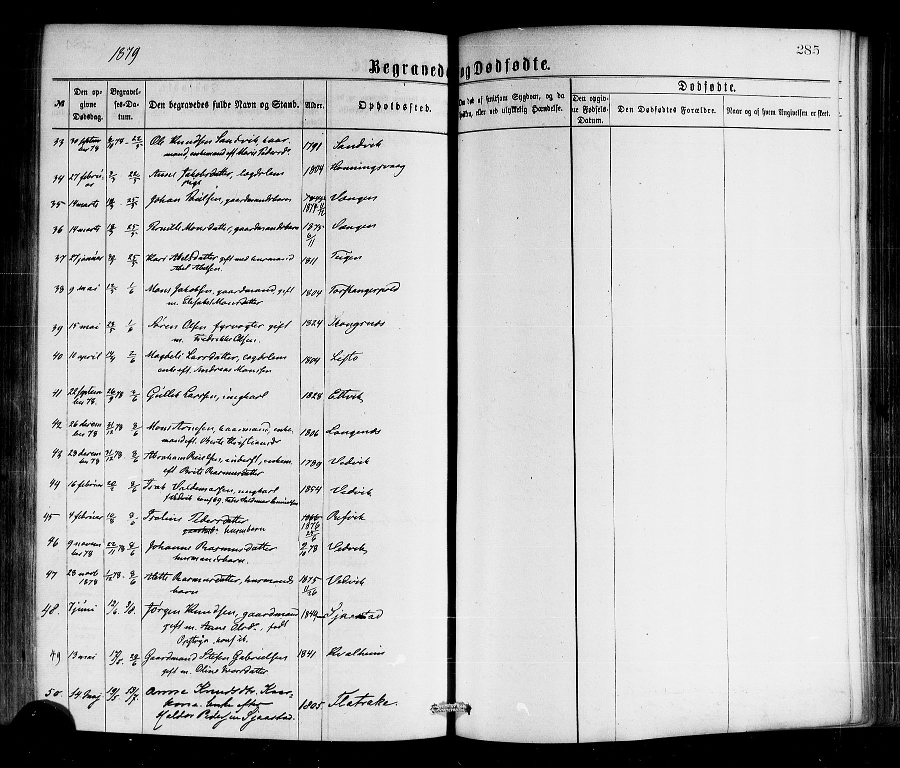 Selje sokneprestembete, AV/SAB-A-99938/H/Ha/Haa/Haaa: Parish register (official) no. A 12, 1870-1880, p. 285