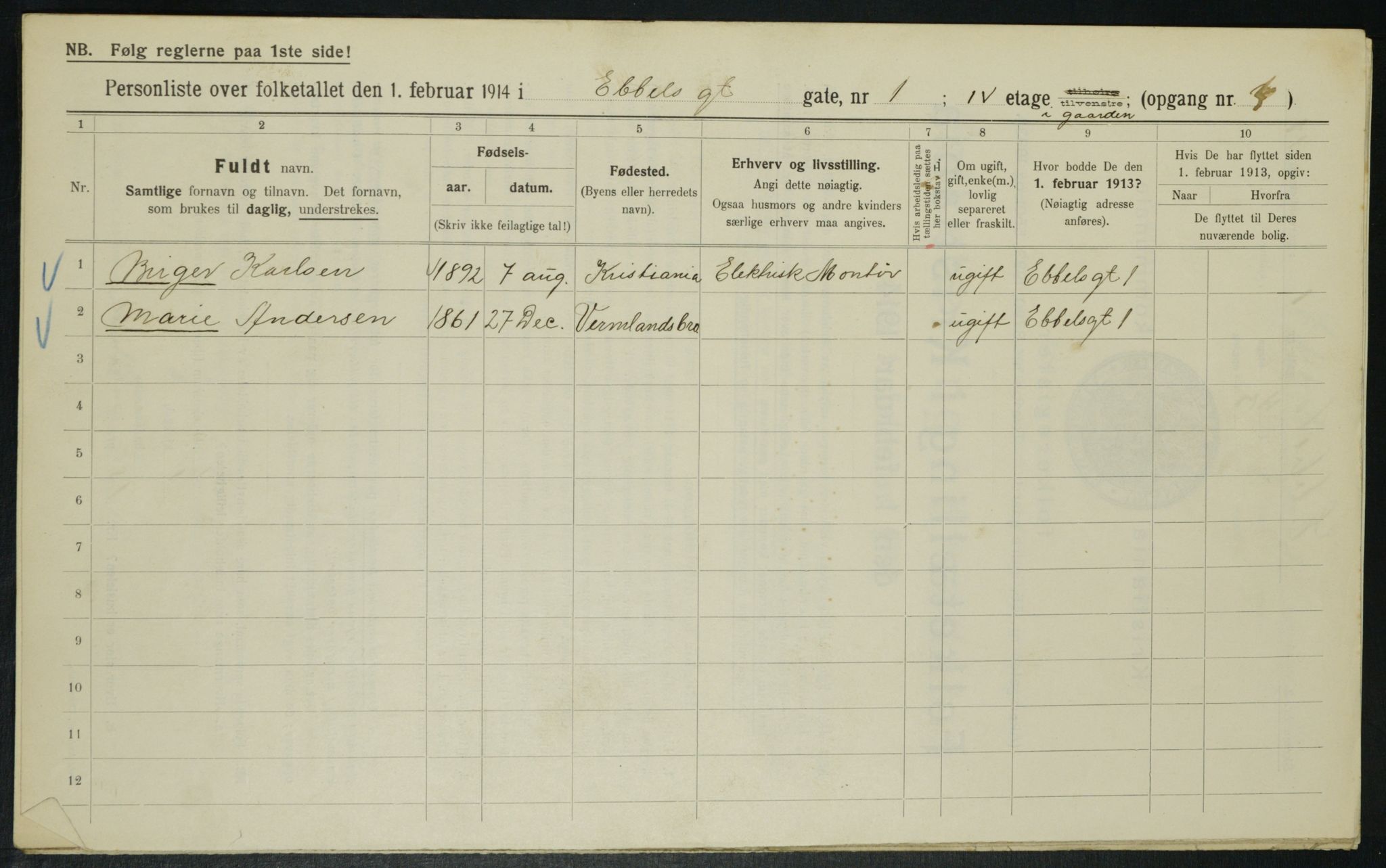 OBA, Municipal Census 1914 for Kristiania, 1914, p. 18220