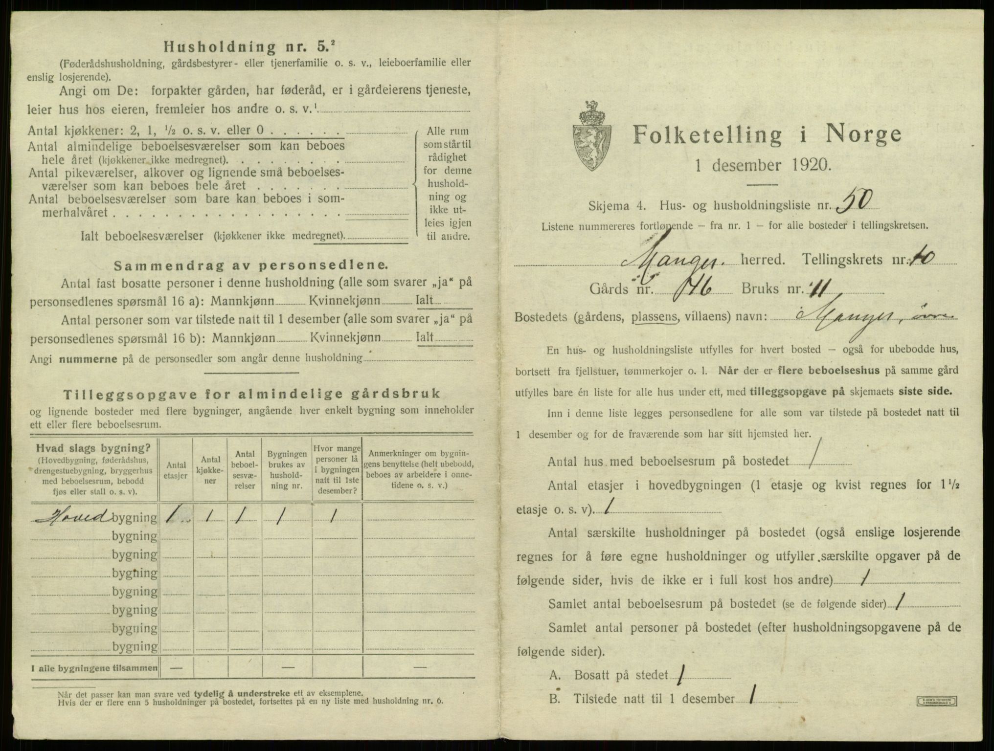 SAB, 1920 census for Manger, 1920, p. 857