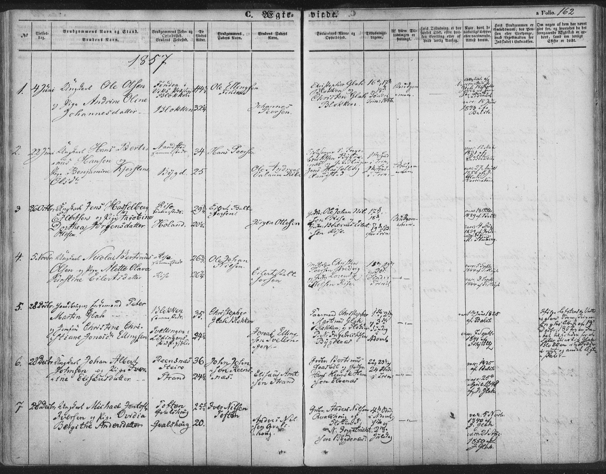 Ministerialprotokoller, klokkerbøker og fødselsregistre - Nordland, AV/SAT-A-1459/895/L1369: Parish register (official) no. 895A04, 1852-1872, p. 162