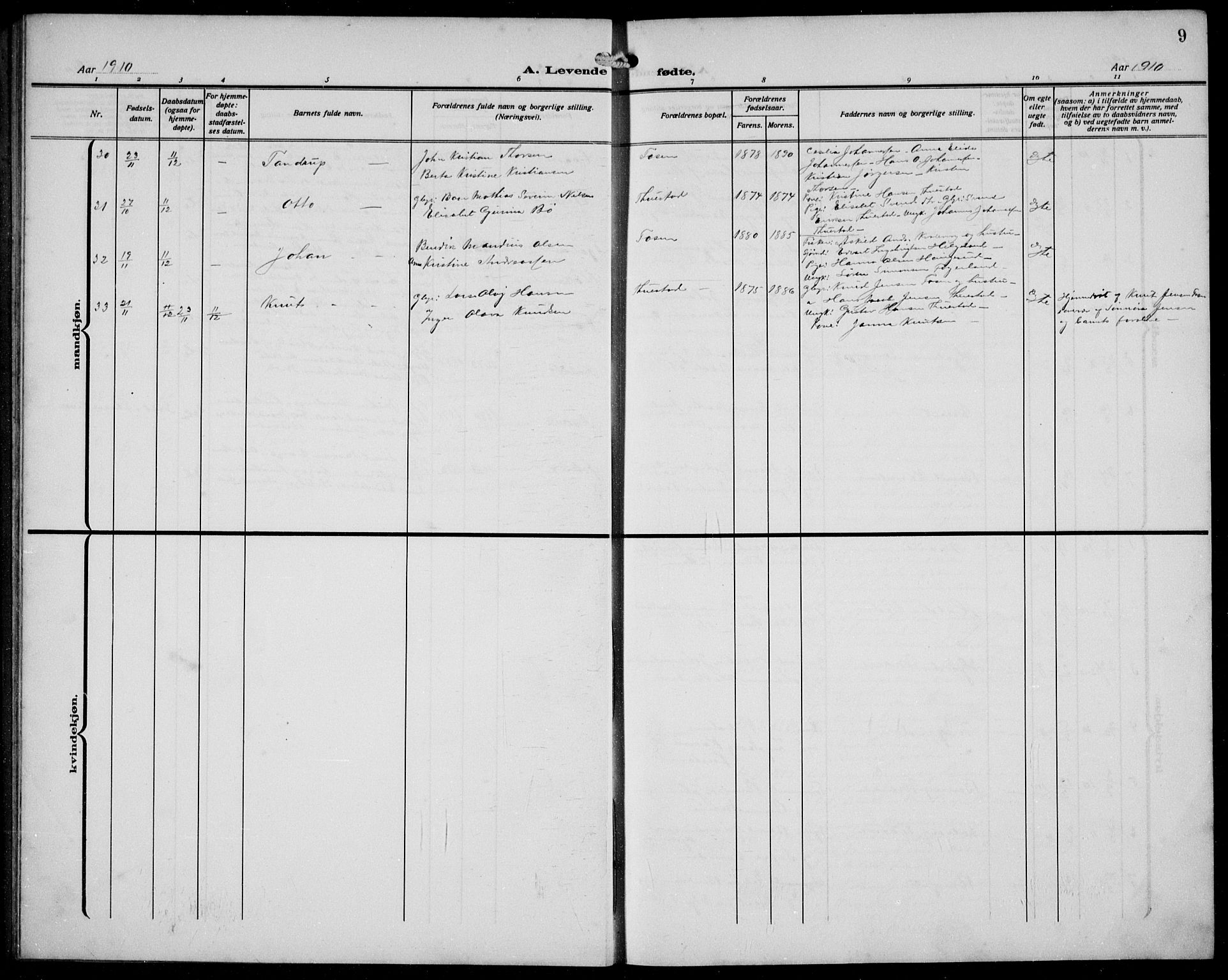 Avaldsnes sokneprestkontor, AV/SAST-A -101851/H/Ha/Hab/L0008: Parish register (copy) no. B 8, 1910-1939, p. 9