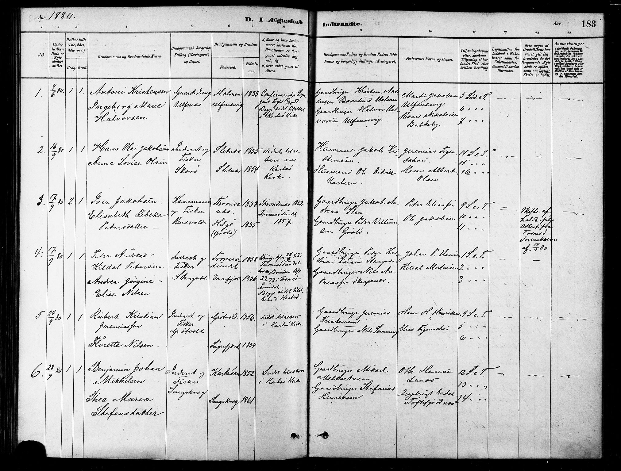 Karlsøy sokneprestembete, SATØ/S-1299/H/Ha/Haa/L0006kirke: Parish register (official) no. 6, 1879-1890, p. 183