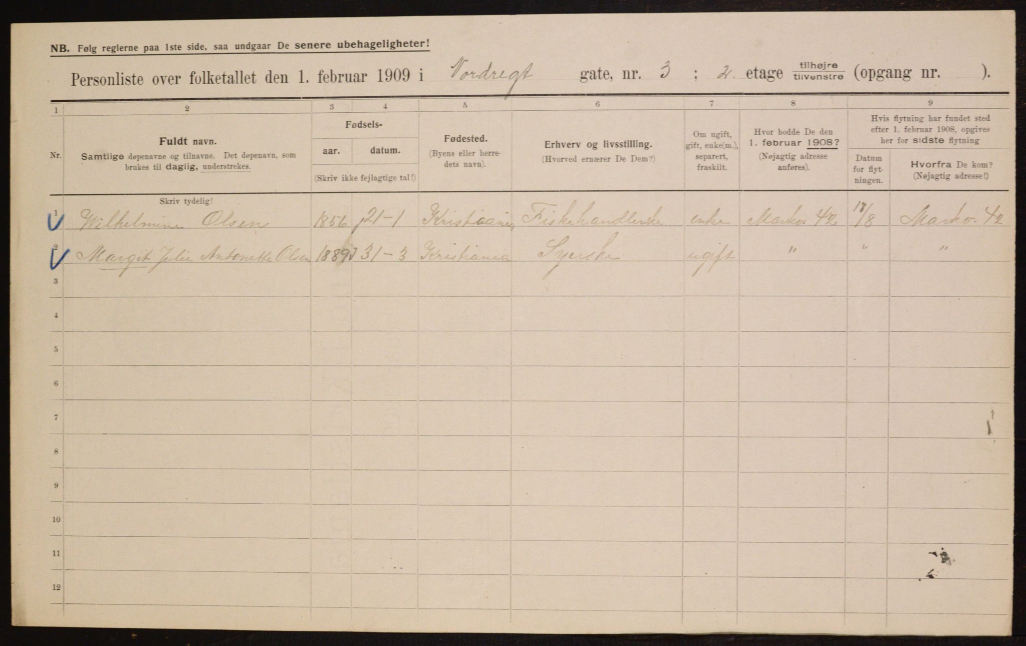 OBA, Municipal Census 1909 for Kristiania, 1909, p. 66608