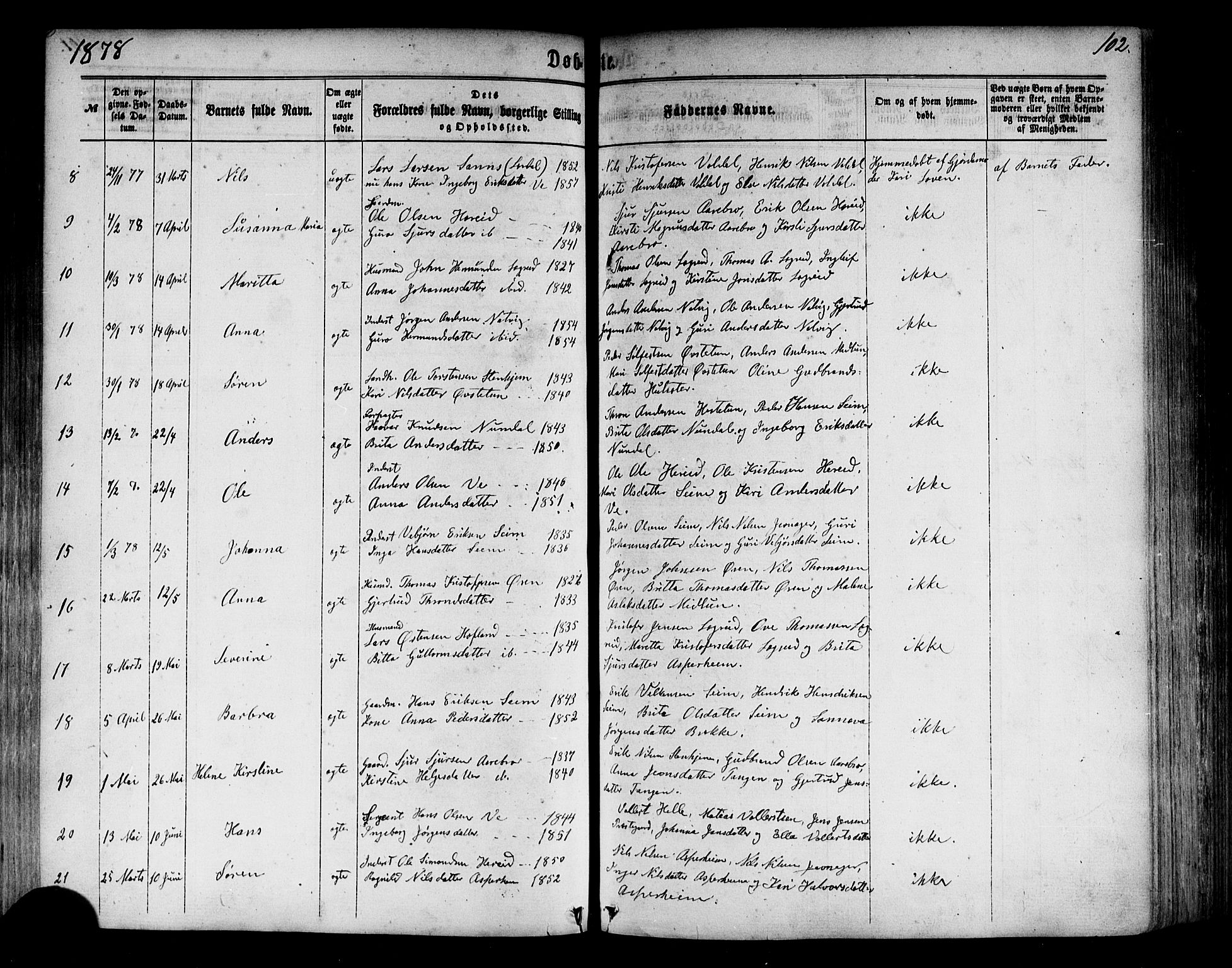 Årdal sokneprestembete, SAB/A-81701: Parish register (official) no. A 3, 1863-1886, p. 102
