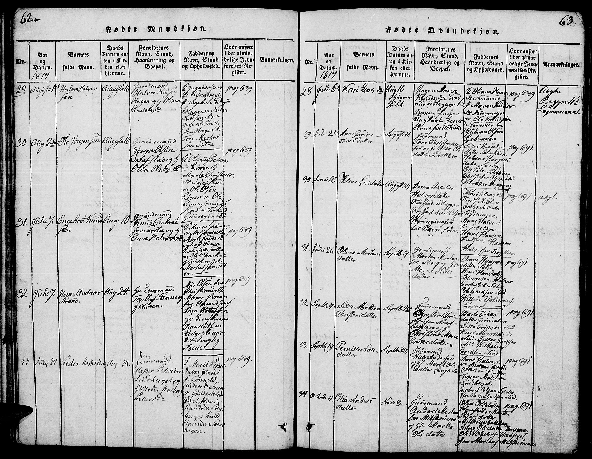 Elverum prestekontor, AV/SAH-PREST-044/H/Ha/Hab/L0001: Parish register (copy) no. 1, 1815-1829, p. 62-63