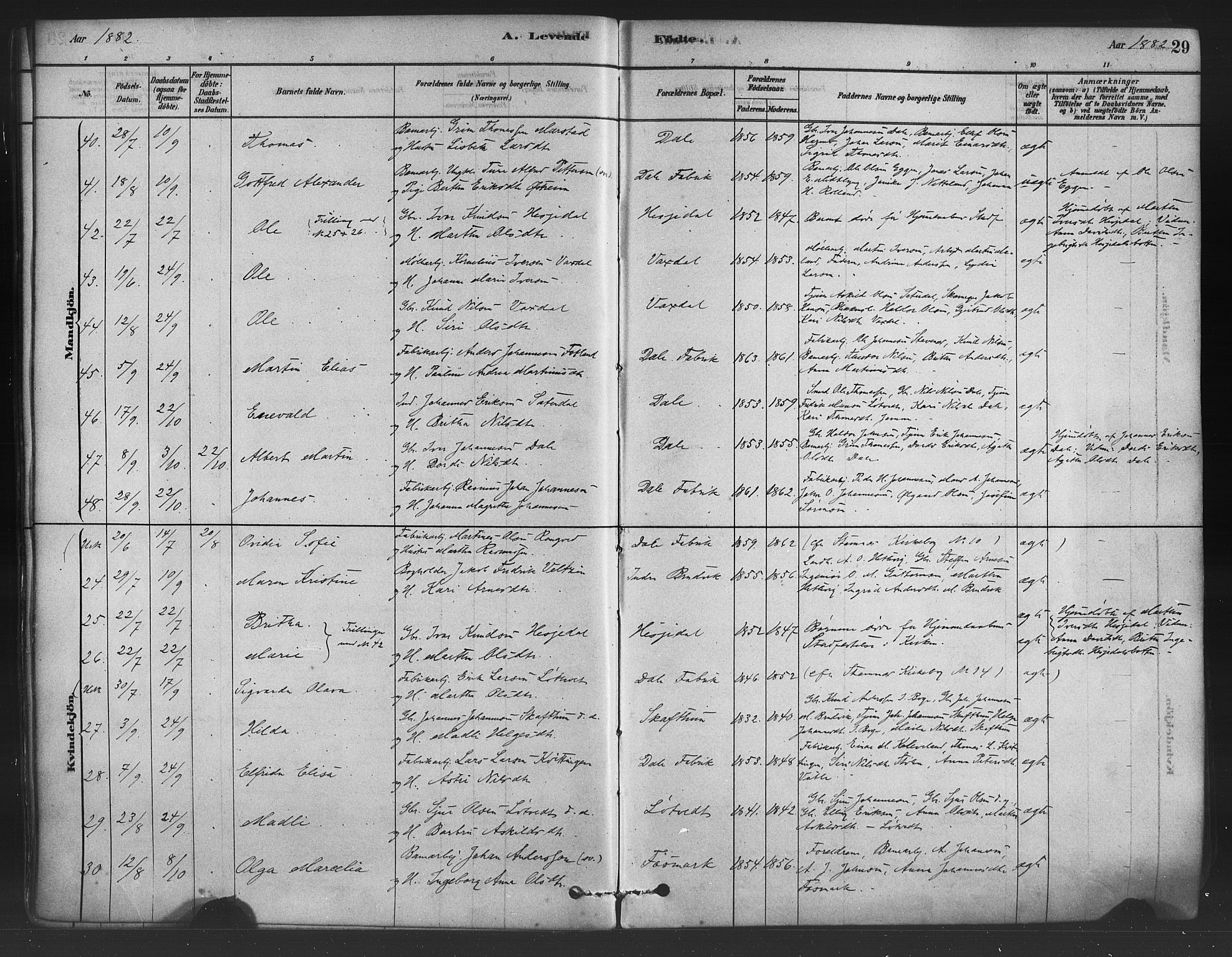 Bruvik Sokneprestembete, AV/SAB-A-74701/H/Haa: Parish register (official) no. B 1, 1878-1904, p. 29